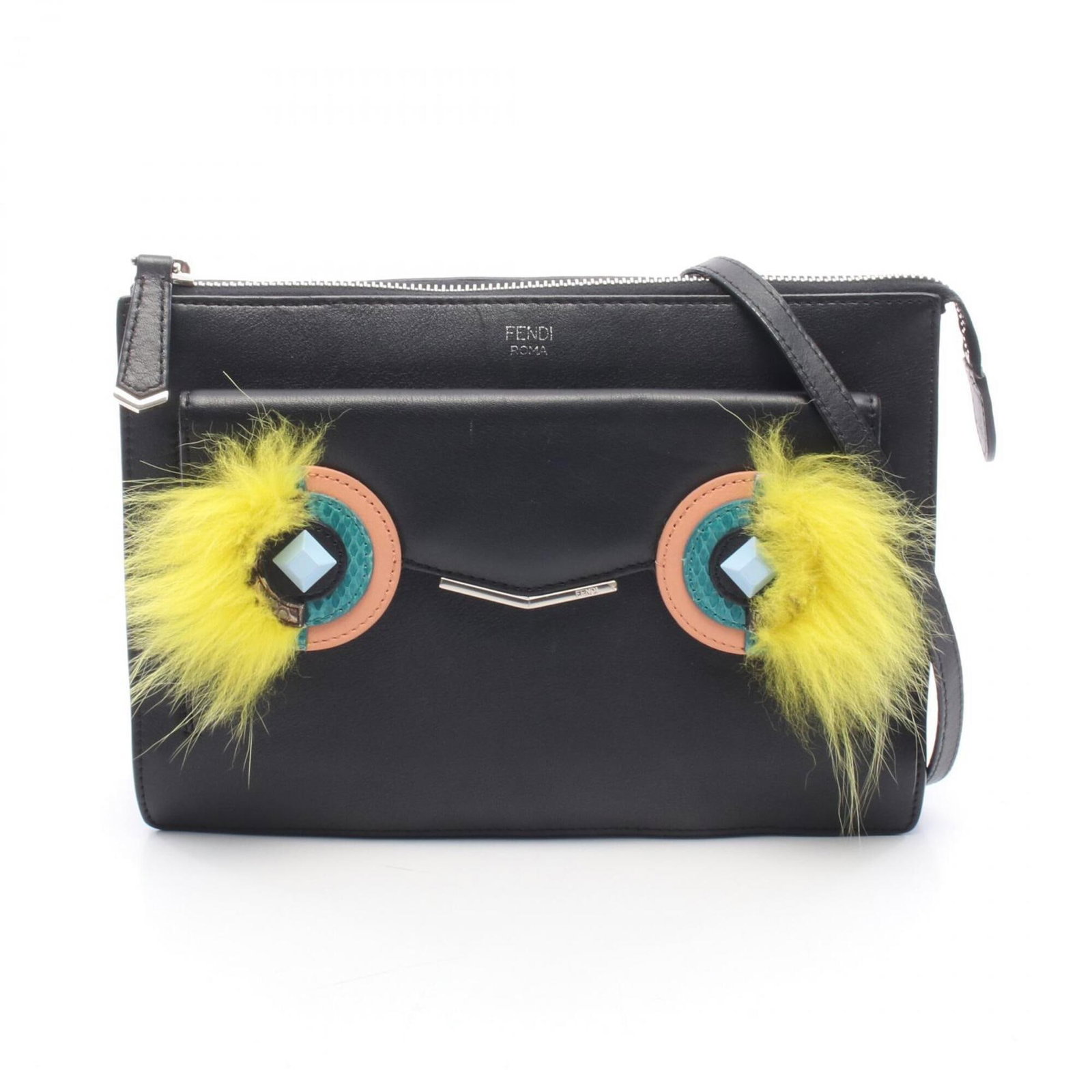 Fur Leather Handbag Shoulder Bag: Fur Leather Handbag Shoulder Bag Black and multi-color fur leather shoulder bag with a sleek 16.5cm x 24cm x 7cm design, perfect for a stylish and versatile accessory. The bag's black and yellow accen