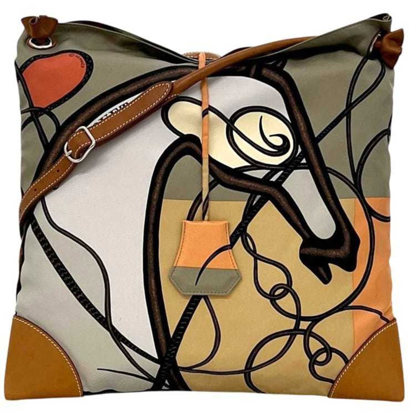 Silk Leather Shoulder Bag Hermes: Silk Leather Shoulder Bag Hermes Silk Leather Shoulder Bag by Hermes. This beige and gray shoulder bag features a unique blend of leather and silk materials, with a compact size of 32cm x 32cm x 5cm.