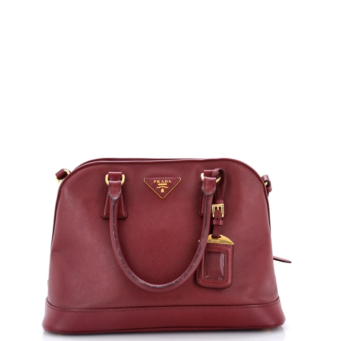Bag Prada Medium Leather Saffiano Open: Bag Prada Medium Leather Saffiano Open Burgundy Prada Medium Leather Saffiano Open Tote, featuring a classic design with a spacious interior and gold hardware. Measuring 7" high, 12" wide, and 5"