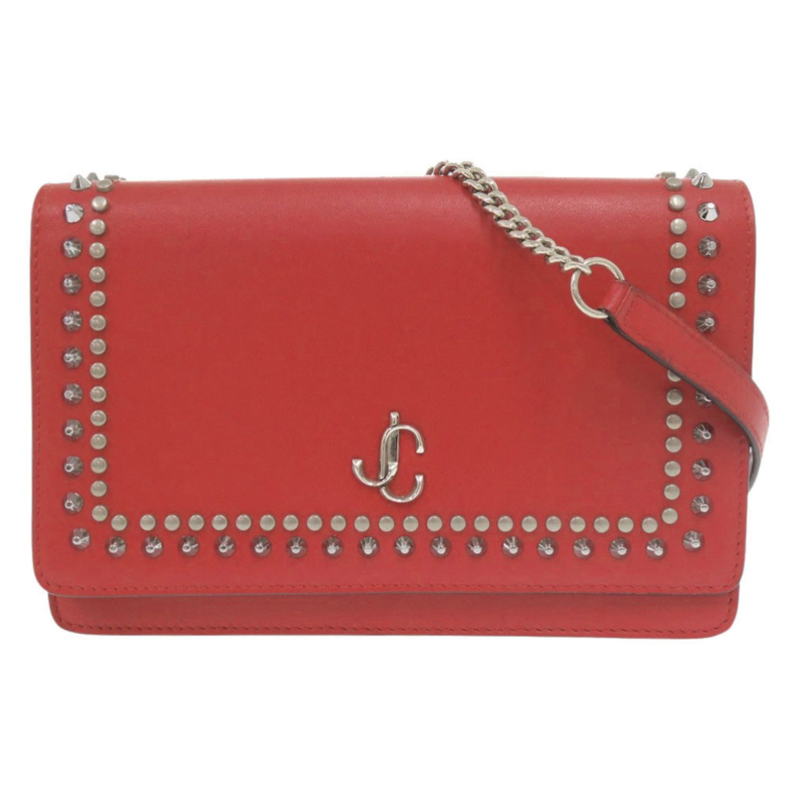Jimmy Choo Leather Bag: Jimmy Choo Leather Bag Red leather shoulder bag from Jimmy Choo, featuring a classic design with a 13cm x 20cm x 3cm size, box, and dust bag included. This stylish bag is crafted from high-quality