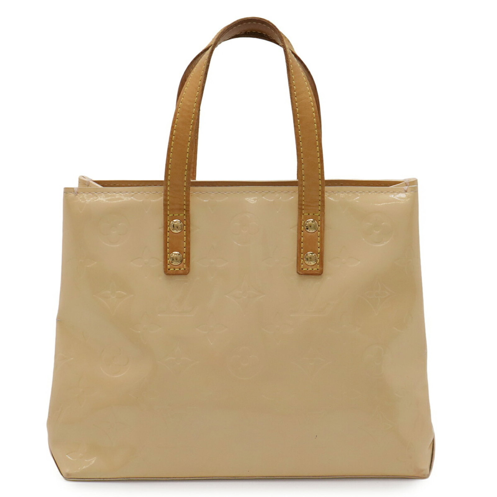 Handbag Tote Vuitton Louis: Handbag Tote Vuitton Louis The Louis Vuitton Monogram Vernis Handbag Tote is a stylish and compact accessory, measuring 18cm x 22cm x 10cm, with a soft pink Marshmallow color. Weighing 270g, this
