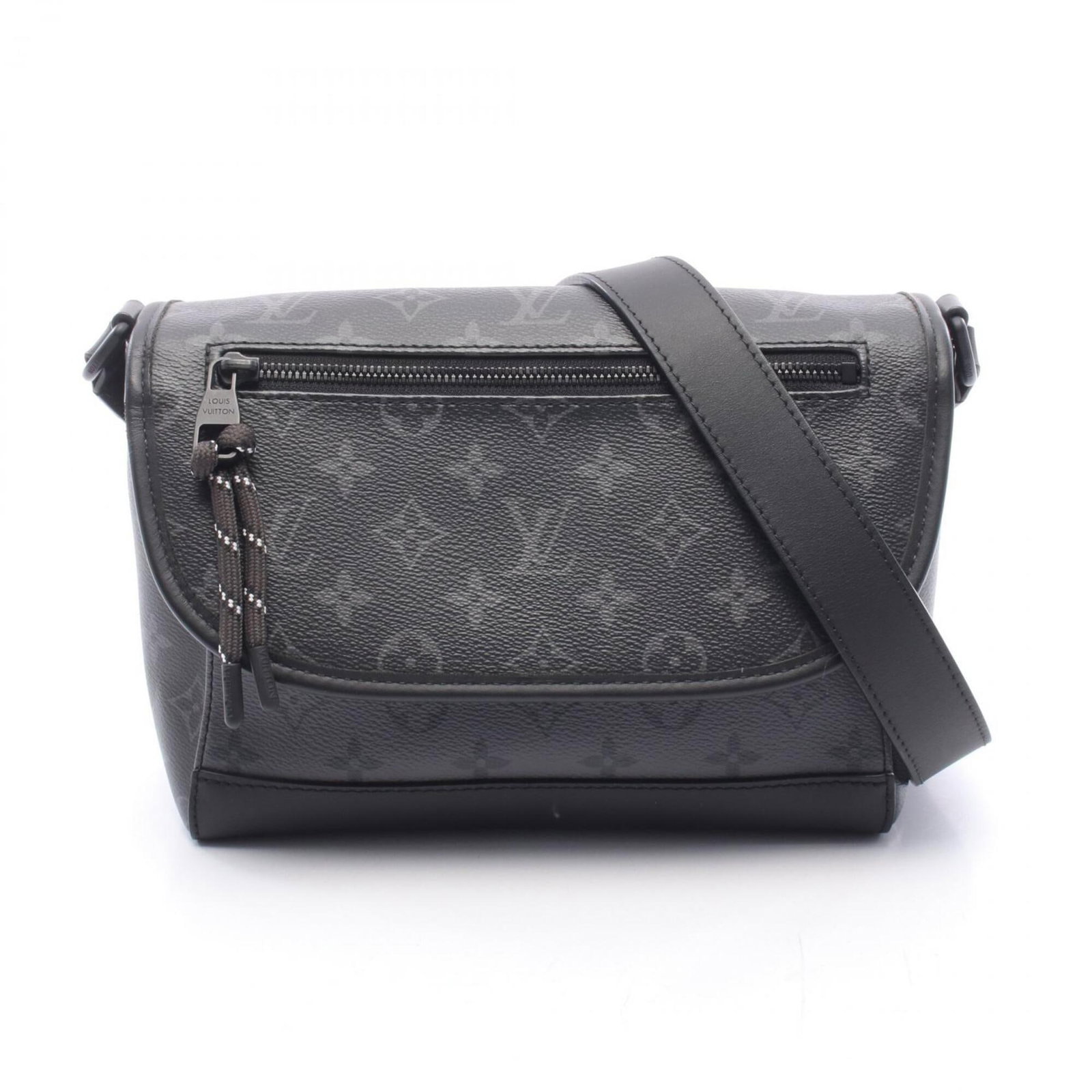 Coated Canvas Leather Louis Vuitton Shoulder Bag: Coated Canvas Leather Louis Vuitton Shoulder Bag Coated canvas and leather make up this black shoulder bag from Louis Vuitton's Monogram Eclipse line, featuring a distinctive design. The bag stands