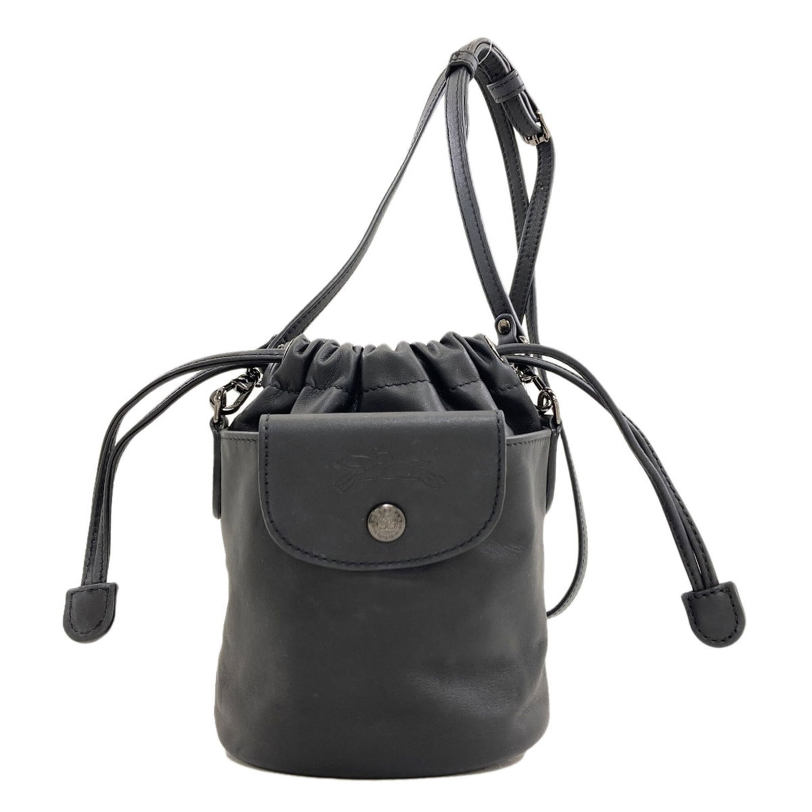 Shoulder Bag Leather Longchamp: Shoulder Bag Leather Longchamp Black leather shoulder bag from Longchamp, measuring 17.5cm x 14cm x 11cm, offering a sleek and stylish design. This bag features high-quality leather construction,