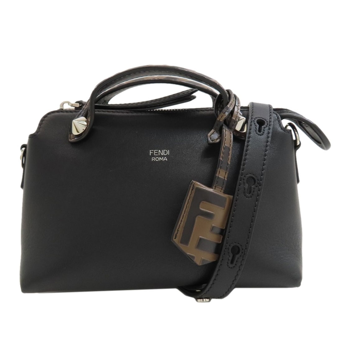 By Fendi Way Mini Calf Handbag 2 Way: By Fendi Way Mini Calf Handbag 2 Way By Fendi Way Mini Calf Handbag 2 Way is a sleek black handbag with a 5.1 inch height and 3.5 inch depth, featuring a detachable strap and a calf exterior