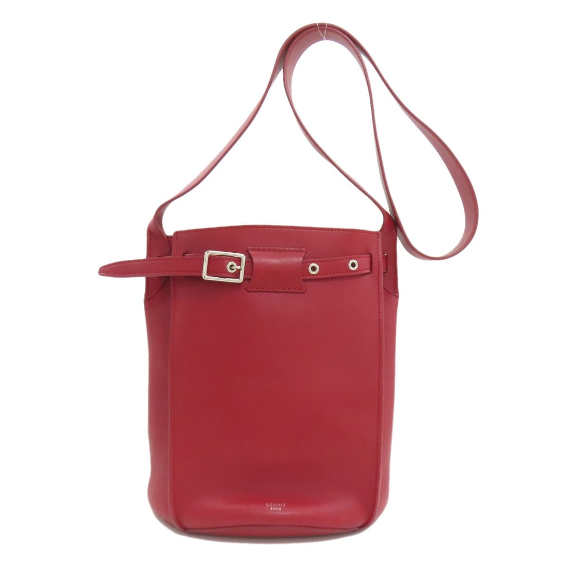 Big Bag Bucket Calf Celine Shoulder: Big Bag Bucket Calf Celine Shoulder Red Calf Leather Celine Shoulder Bag. Made from high-quality Calf leather, this iconic shoulder bag features a striking red exterior. A timeless design that exudes