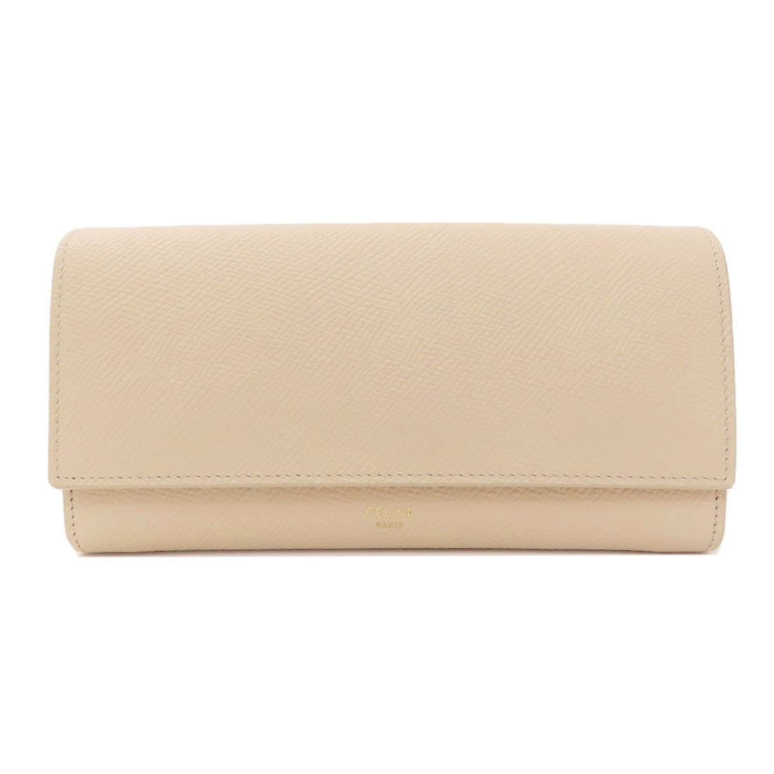 Celine Logo Long Wallet (With Coin Pocket) Leather: Celine Logo Long Wallet (With Coin Pocket) Leather Beige leather Celine logo long wallet with a coin pocket, a classic accessory for everyday use. The wallet's long design and coin pocket provide