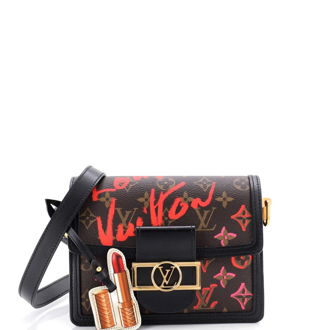 Limited Edition Fall in Love Monogram Canvas Louis Vuitton Dauphine Shoulder Bag: Limited Edition Fall in Love Monogram Canvas Louis Vuitton Dauphine Shoulder Bag Brown and Red Limited Edition Fall in Love Monogram Canvas Mini Dauphine Shoulder Bag. This mini cross-body bag