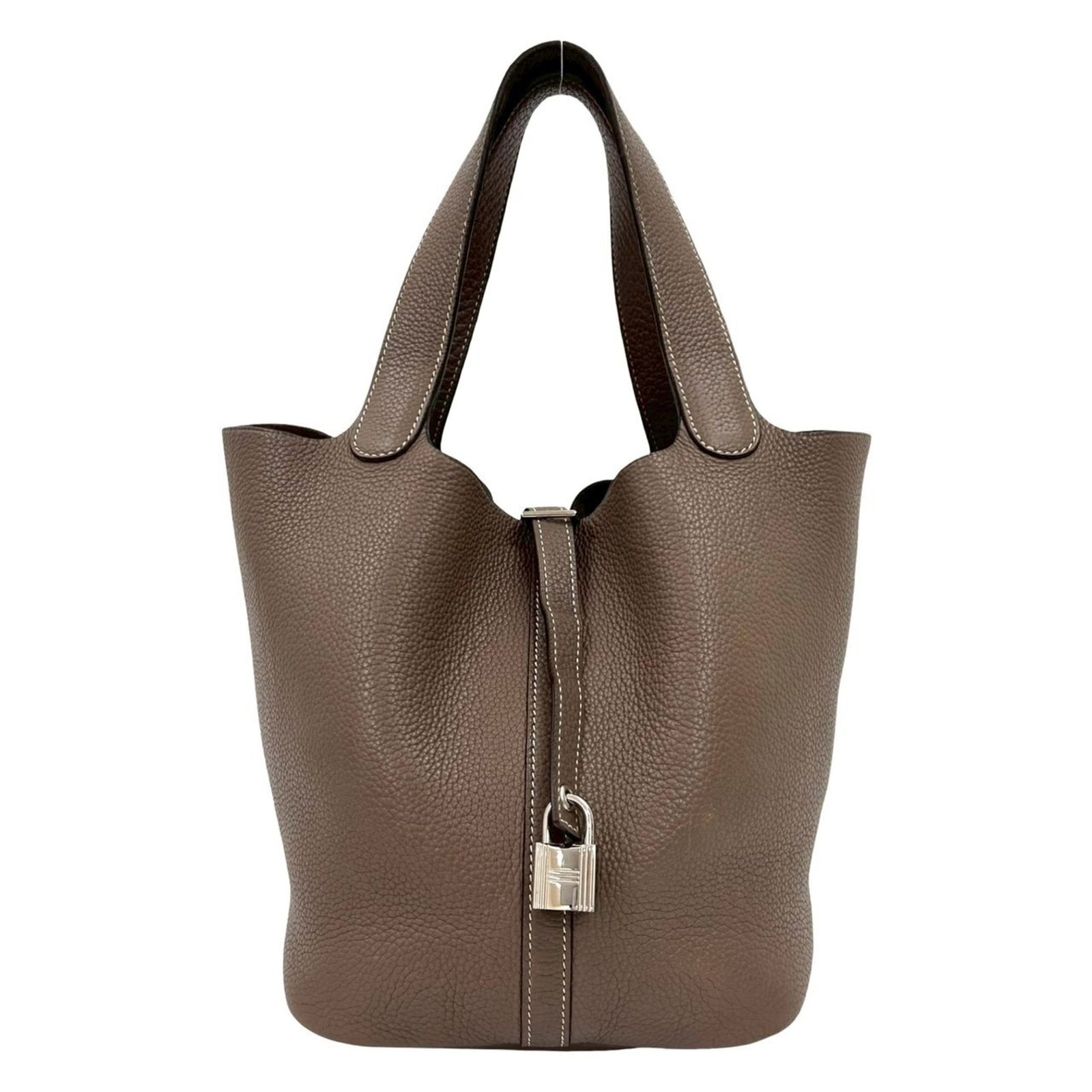 Clemence Tote Bag Hermes Leather Taurillon: Clemence Tote Bag Hermes Leather Taurillon Taurillon clemence leather gives this tote bag its distinctive look and feel, with a subtle sheen that catches the light. The beige and gray color