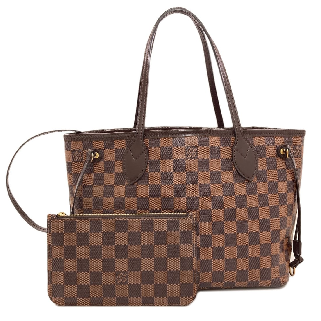 Louis Vuitton N40600 Never Full Pm Handbag Damier Canvas: Louis Vuitton N40600 Never Full Pm Handbag Damier Canvas Brown Damier canvas exterior, a classic design element of the iconic Louis Vuitton Never Full Pm handbag. This timeless piece features a