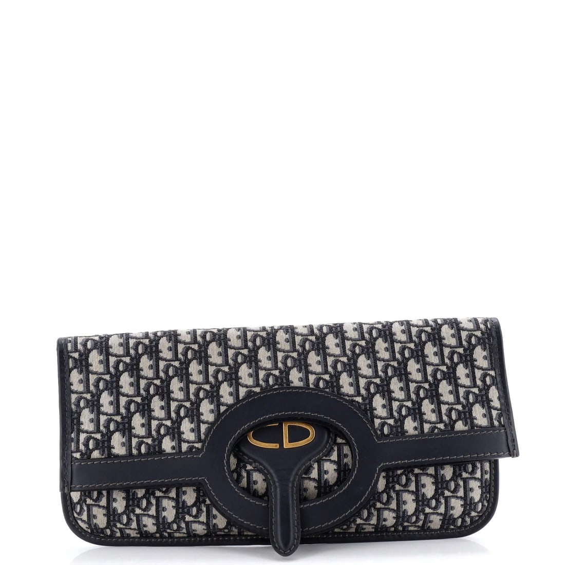 Dior Fold Over Clutch Christian Canvas Oblique: Dior Fold Over Clutch Christian Canvas Oblique Blue canvas fold over clutch with oblique design, featuring plain leather exterior and neutral interior. The item has a classic fold-over style and
