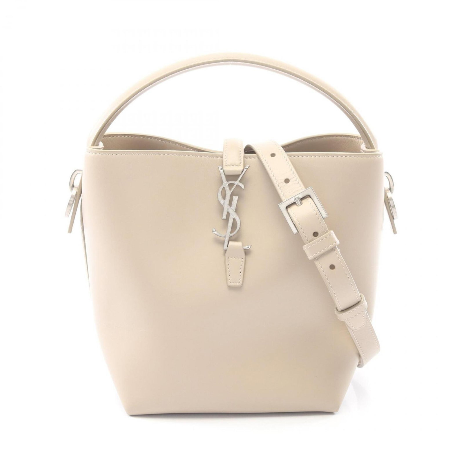 Saint Laurent Yves Handbag Leather: Saint Laurent Yves Handbag Leather Beige leather handbag from Yves Saint Laurent, measuring 19cm x 16cm x 13cm, featuring a classic design with clean lines and a timeless aesthetic. The bag's leather