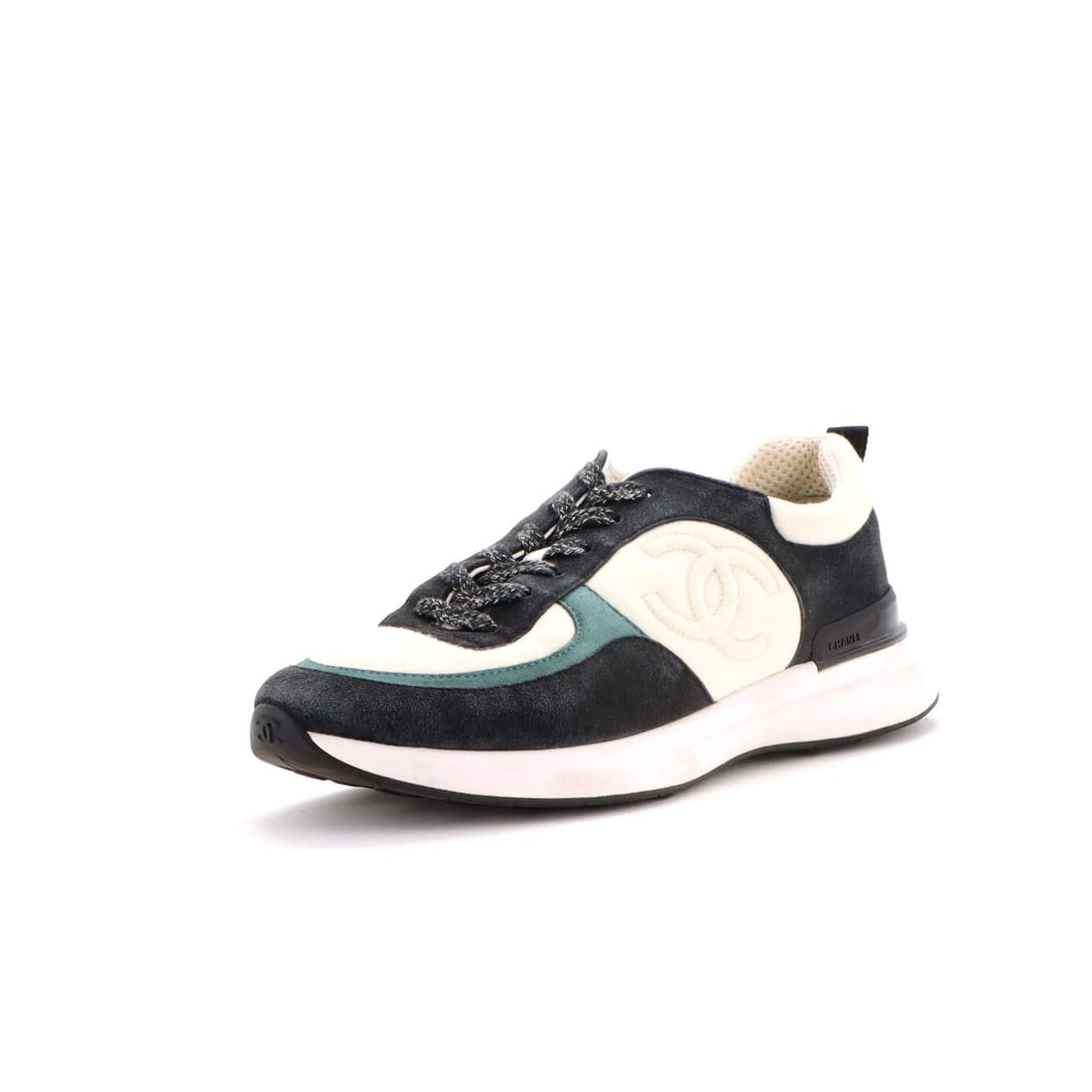 Women's Low Top Sneakers Suede Fabric: Women's Low Top Sneakers Suede Fabric Black and Green Neutral Suede Fabric Low-Top Sneakers. Made from suede and fabric, these Women's CC Low-Top Sneakers feature a neutral exterior color with black a
