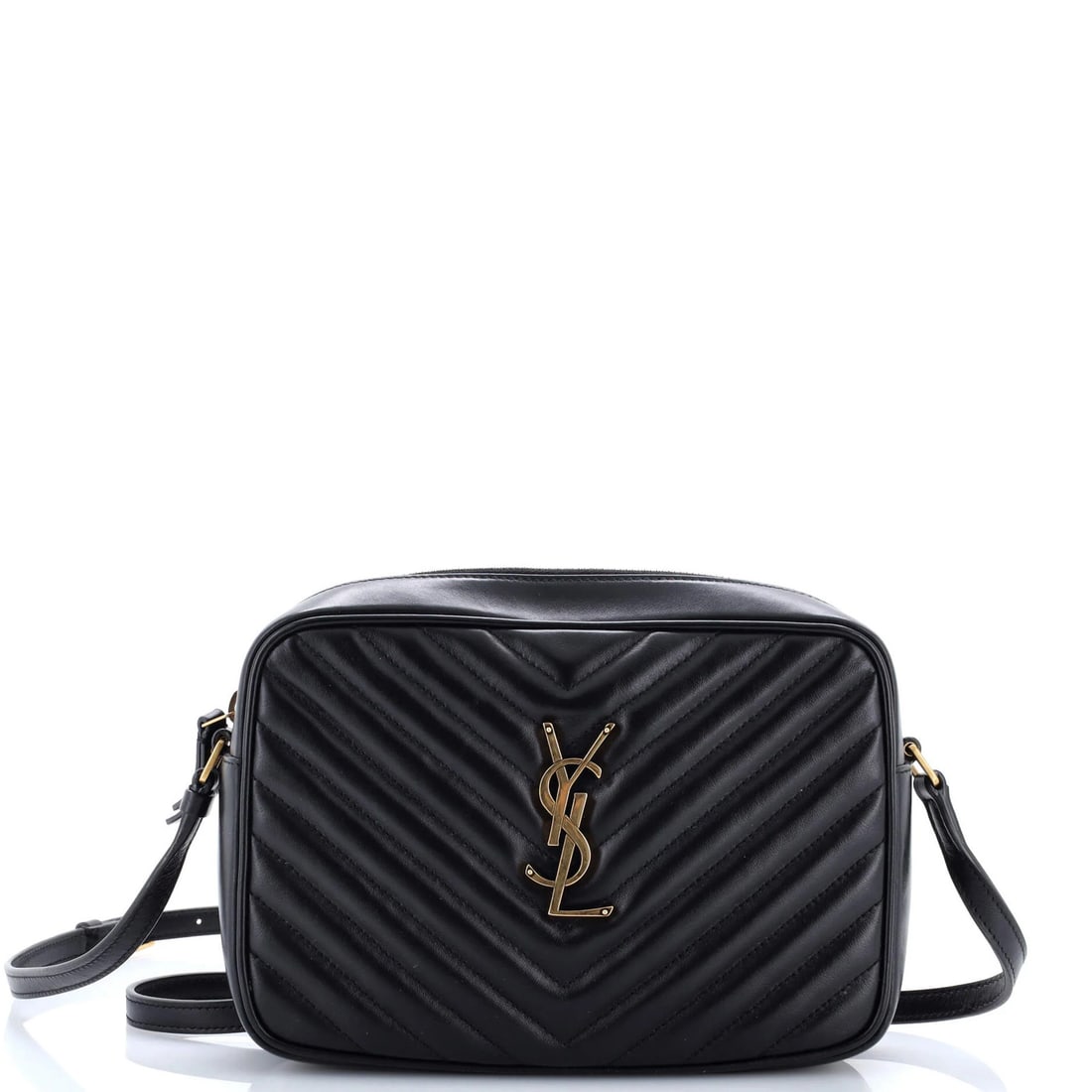 Matelasse Leather Chevron Bag Small Camera Lou Saint: Matelasse Leather Chevron Bag Small Camera Lou Saint Small Matelasse Leather Chevron Bag by Saint Laurent. This black leather cross body bag features a distinctive chevron pattern and a classic