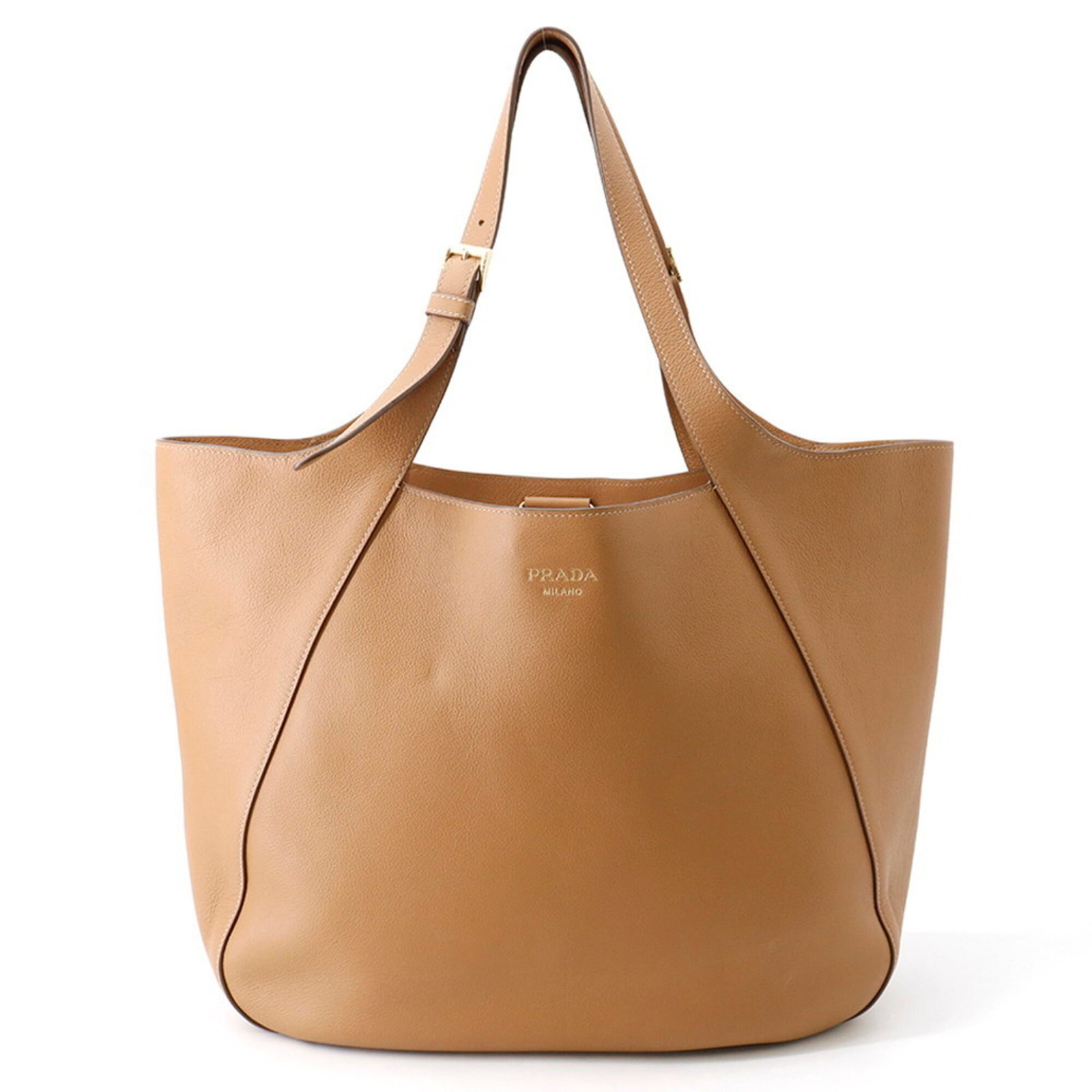 Handbag Tote Leather Bag: Handbag Tote Leather Bag Brown leather handbag with gold hardware, measuring 31cm x 50cm x 9cm, perfect for everyday use. This Prada tote bag features high-quality leather construction and a classic