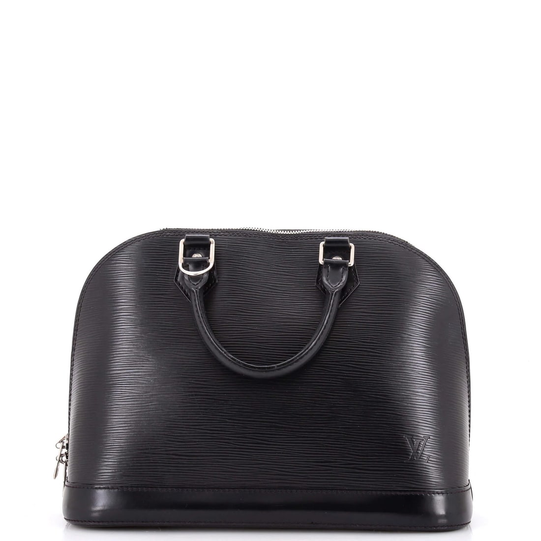 Vuitton Louis Alma Leather Epi Handbag: Vuitton Louis Alma Leather Epi Handbag Black Louis Vuitton Alma Leather Epi Handbag with heavy scuffs on the base and throughout, featuring a silver lock and keys clochette. This handbag measures 9"