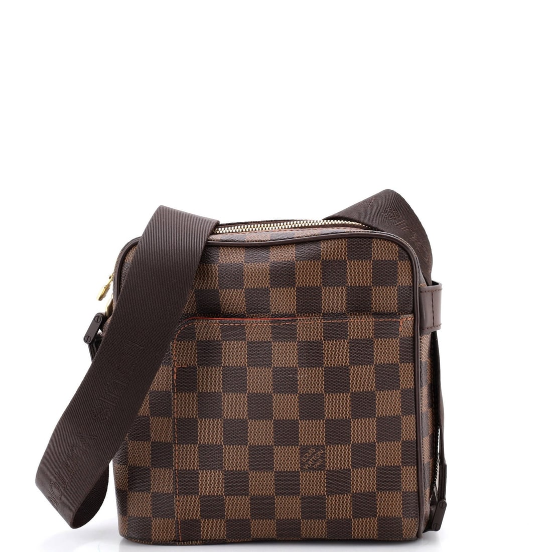 Louis Vuitton Olav Handbag Damier PM: Louis Vuitton Olav Handbag Damier PM The Louis Vuitton Olav Handbag Damier PM is a stylish messenger bag with a classic canvas coated exterior in brown. Measuring 8" x 8" x 3", it features a