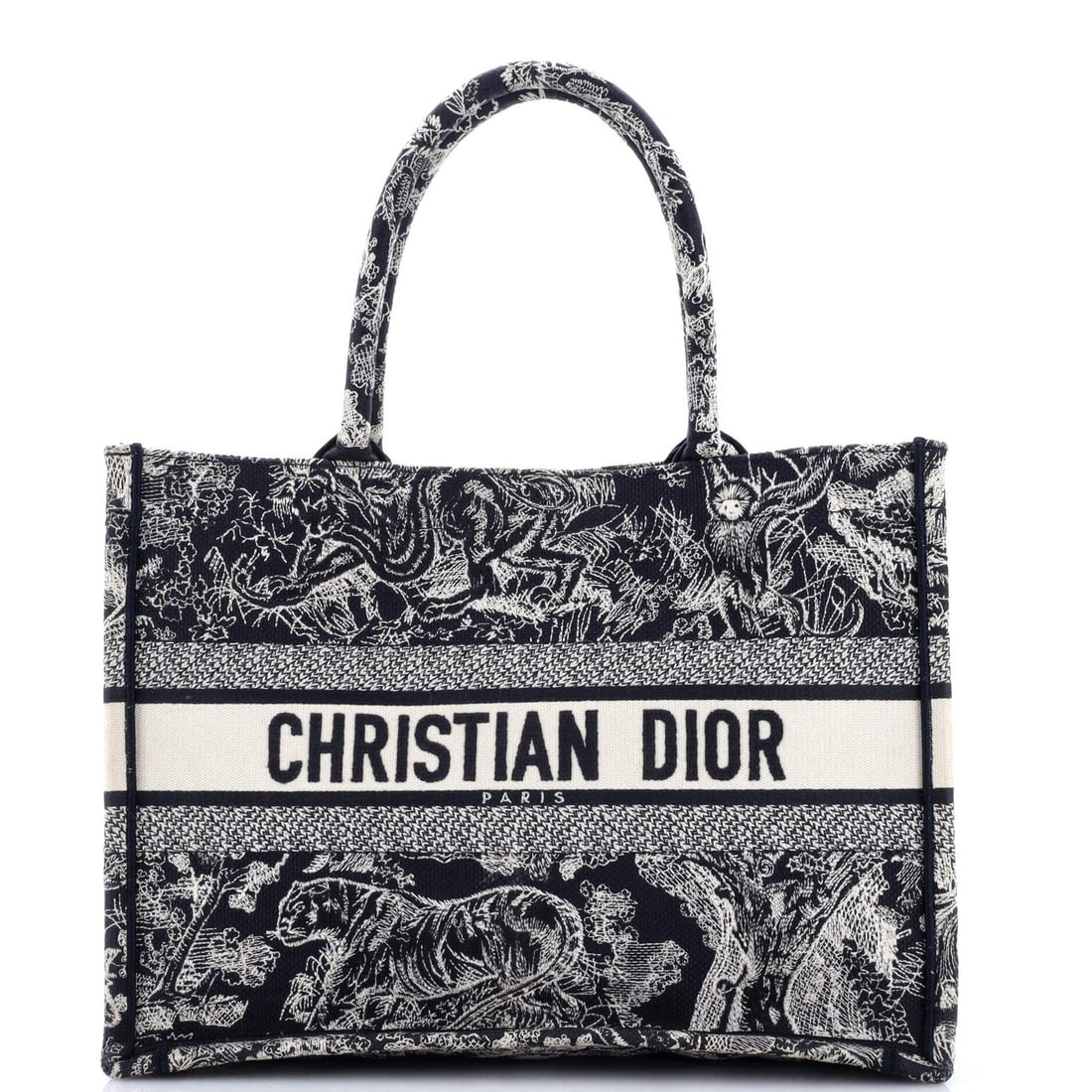 Canvas Embroidered Book Medium Christian Dior Tote: Canvas Embroidered Book Medium Christian Dior Tote Canvas Embroidered Book Medium Christian Dior Tote - A statement piece with a touch of elegance, this medium-sized tote features a striking embroider