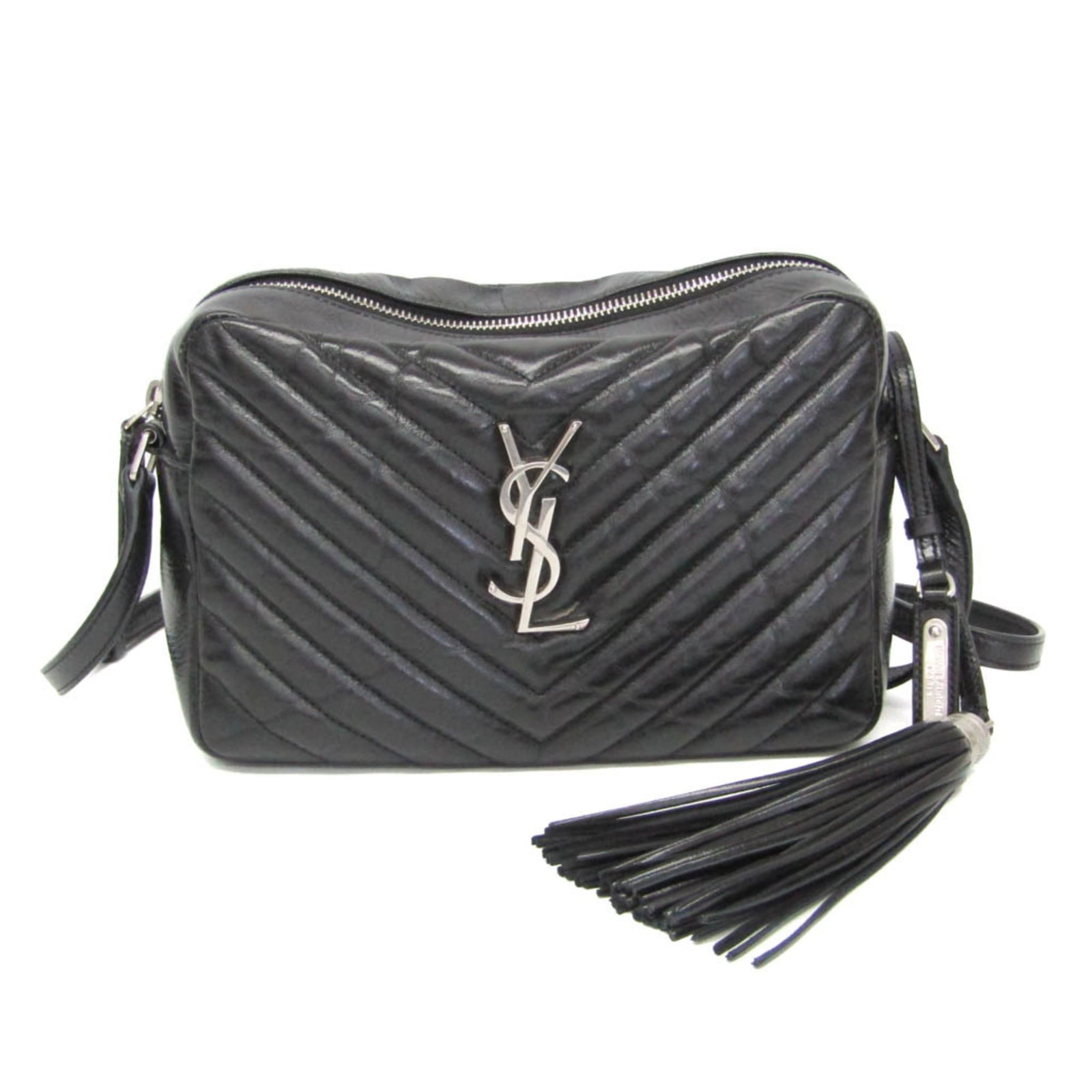Laurent Saint Bag Leather Shoulder: Laurent Saint Bag Leather Shoulder The Saint Laurent Lou V-stitch 468537 shoulder bag boasts sleek black leather and a chic, adjustable strap. This stylish bag features a zip closure, open pocket,