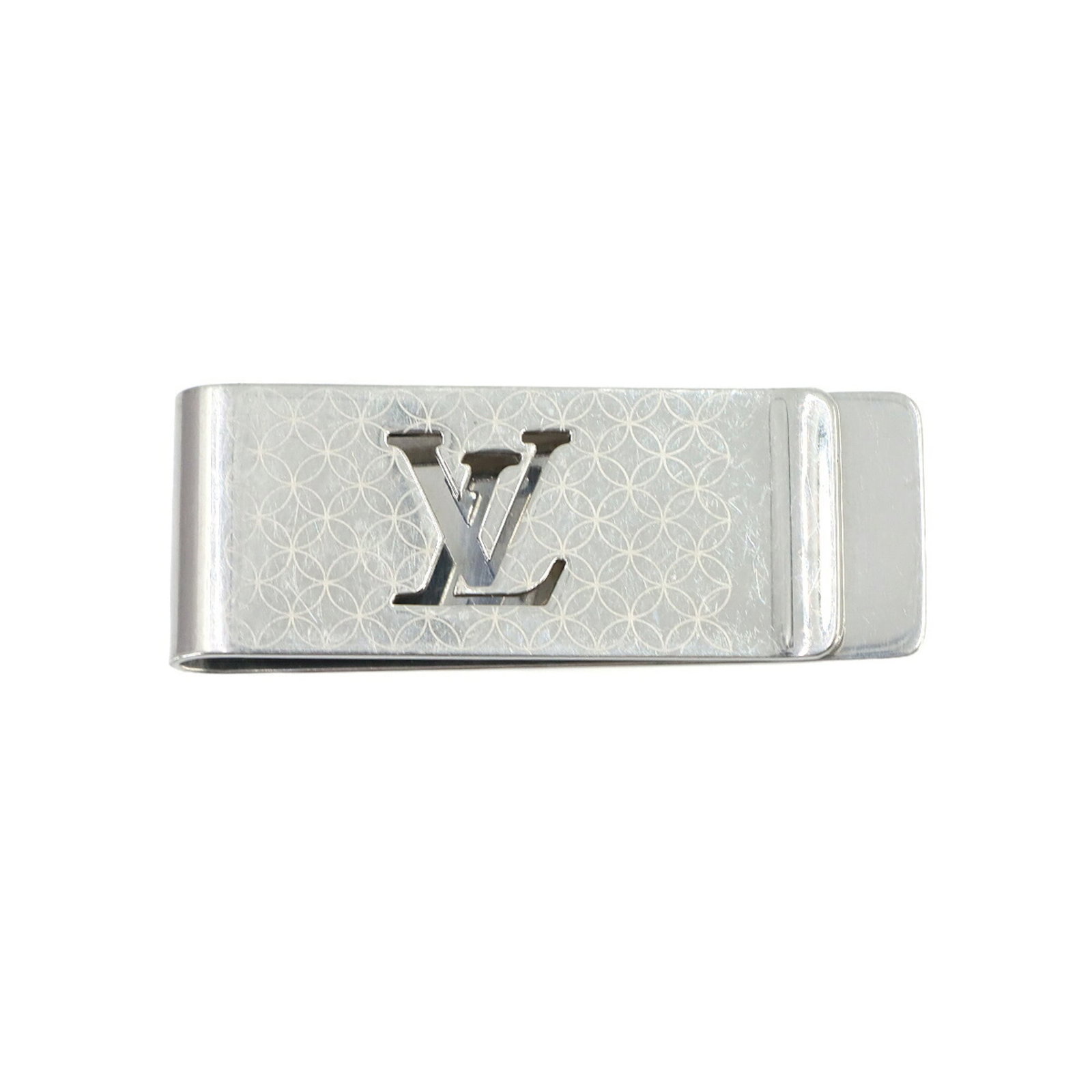 Louis Vuitton Money Clip: Louis Vuitton Money Clip Silver Louis Vuitton Money Clip with precise dimensions of 2.4cm x 6.5cm, featuring a sleek and compact design. The item bears a signature, adding a touch of personalization t