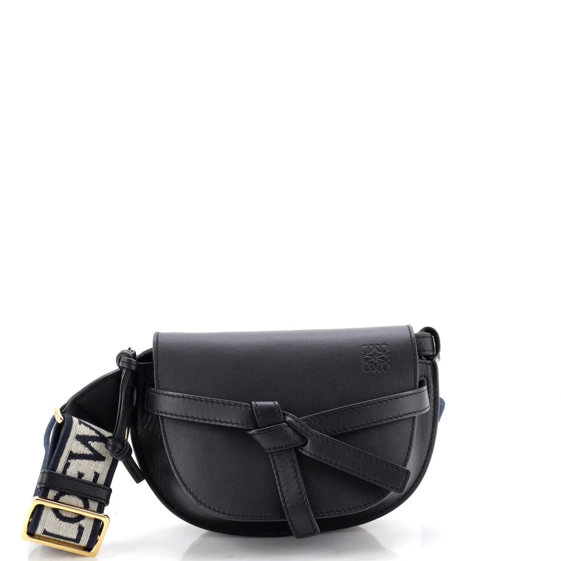 Leather Gate Mini Shoulder Bag Dual Loewe: Leather Gate Mini Shoulder Bag Dual Loewe Black Leather Gate Mini Shoulder Bag with Suede Interior and Gold Hardware. This mini cross body bag from Loewe features a classic design with a sleek black