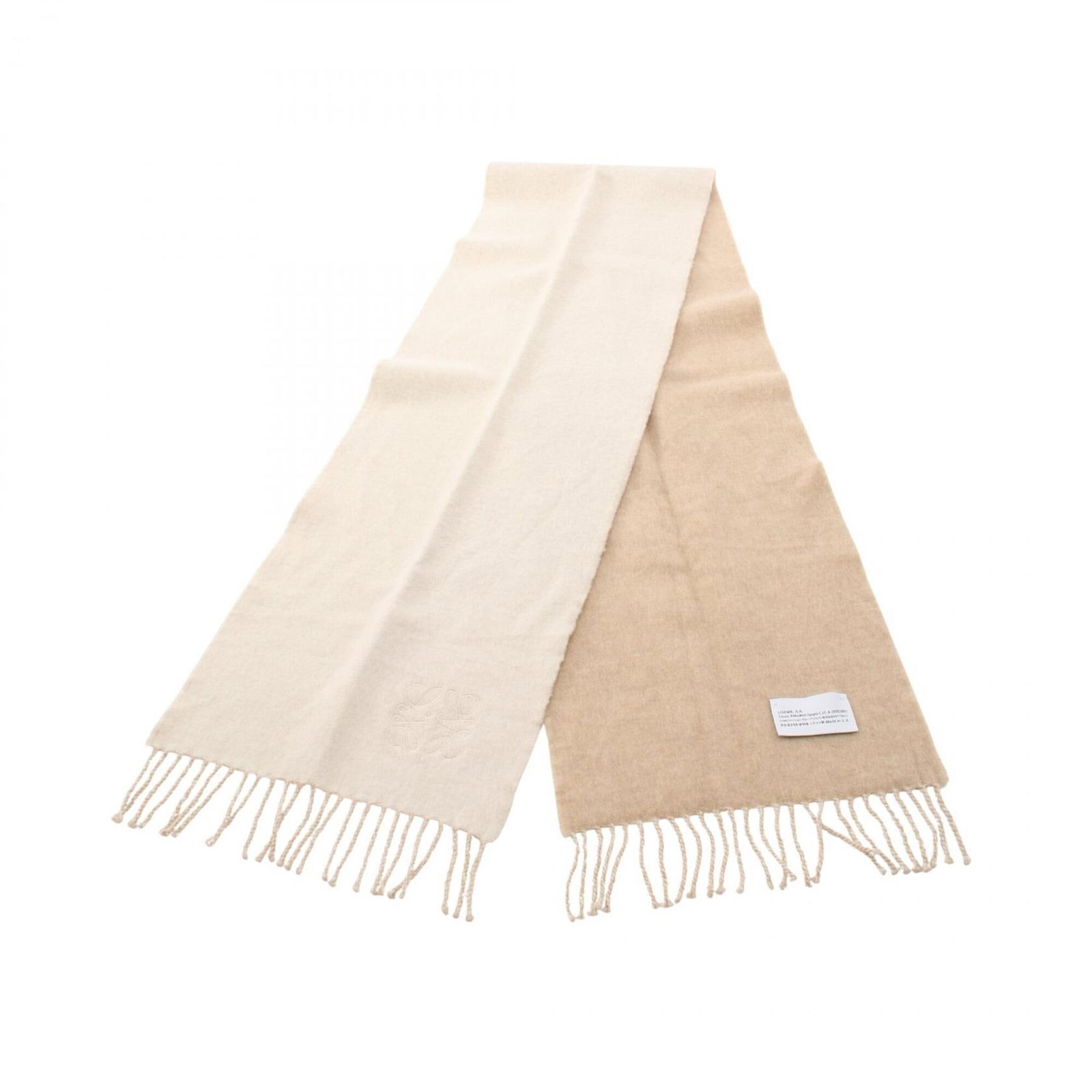 Cashmere Stole Wool Loewe: Cashmere Stole Wool Loewe Cashmere Stole Wool Loewe is a stunning piece of craftsmanship, boasting a rich beige and white color combination. Made from a luxurious blend of wool and cashmere, this