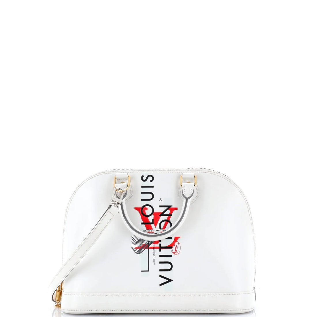 Mars Limited Edition Epi Leather Handbag Alma Vuitton Louis: Mars Limited Edition Epi Leather Handbag Alma Vuitton Louis White Louis Vuitton Alma handbag with smooth Epi leather exterior, featuring a top handle and gold, silver hardware. The bag bears a signatu