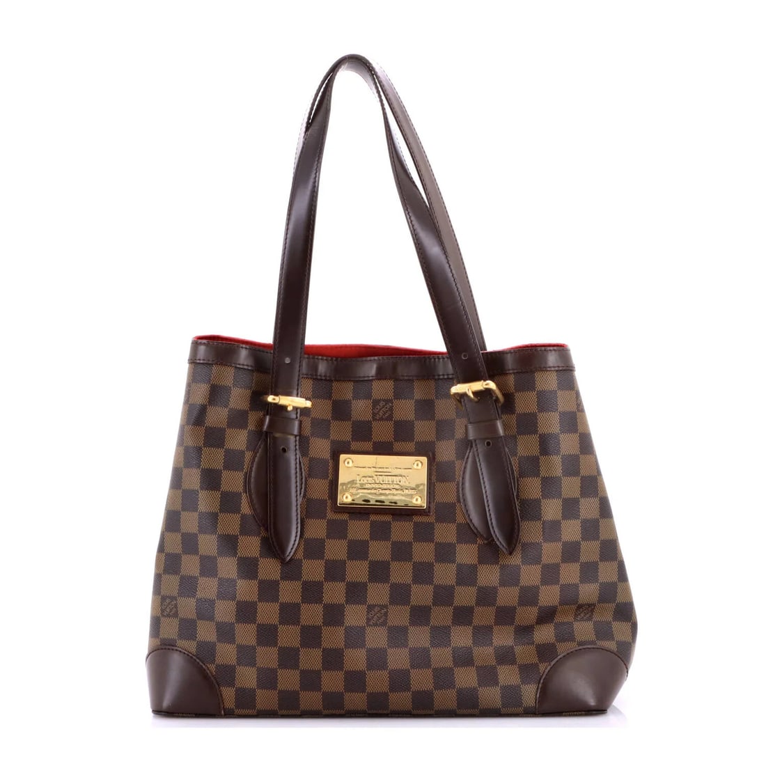 Handbag Damier Louis Vuitton Hampstead MM: Handbag Damier Louis Vuitton Hampstead MM The Louis Vuitton Hampstead MM in Damier is a stylish and versatile tote, featuring a classic canvas coated exterior in brown. With its signature Damier