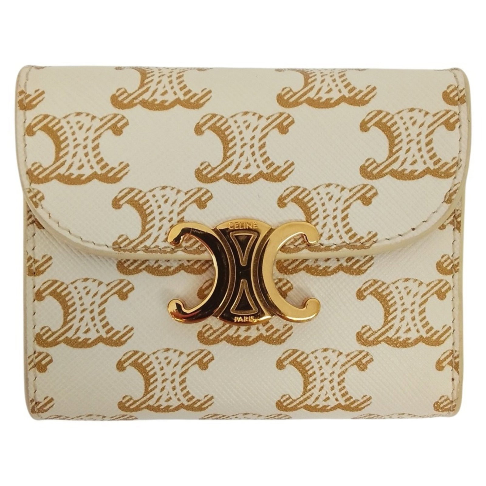 Celine Wallet (Tri-Fold): Celine Wallet (Tri-Fold) Celine Tri-Fold Wallet in Black or White. This sleek, tri-fold wallet measures 9cm x 10.5cm x 2.5cm and features a compact design. Made in the signature style of the luxury