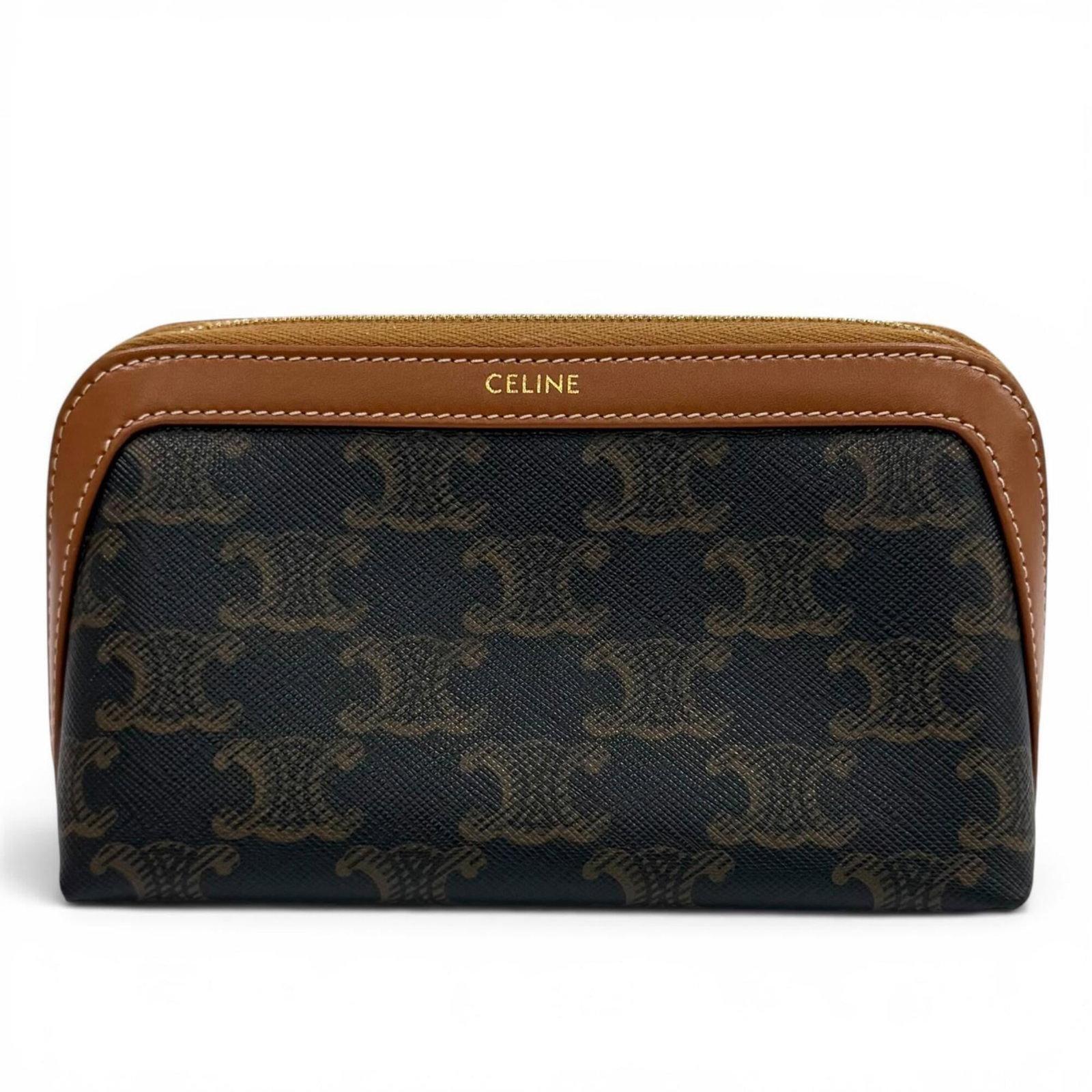 Canvas Leather Celine Pouch: Canvas Leather Celine Pouch Canvas Leather Celine Pouch, a stylish and elegant accessory from Italy, features a canvas exterior and calfskin leather trim, showcasing a unique blend of textures.