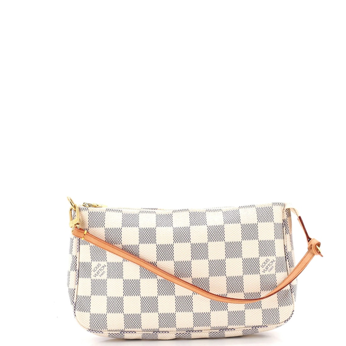 Vuitton Accessoires Louis Damier Pochette: Vuitton Accessoires Louis Damier Pochette White Louis Vuitton Pochette Accessoires Damier in great condition, featuring a canvas coated exterior with a neutral interior and gold hardware. Minor