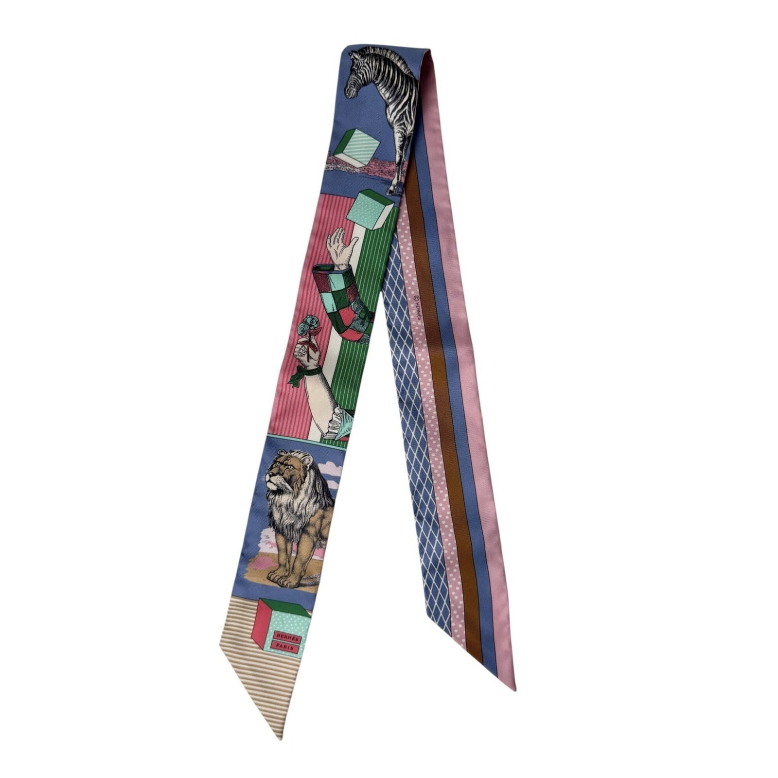 Silk Hermes Scarf: Silk Hermes Scarf Silk from the renowned French fashion house, this blue and pink Herm?s scarf boasts a sleek 86cm x 5cm design, perfectly balanced in its proportions. Made from luxurious silk, its su