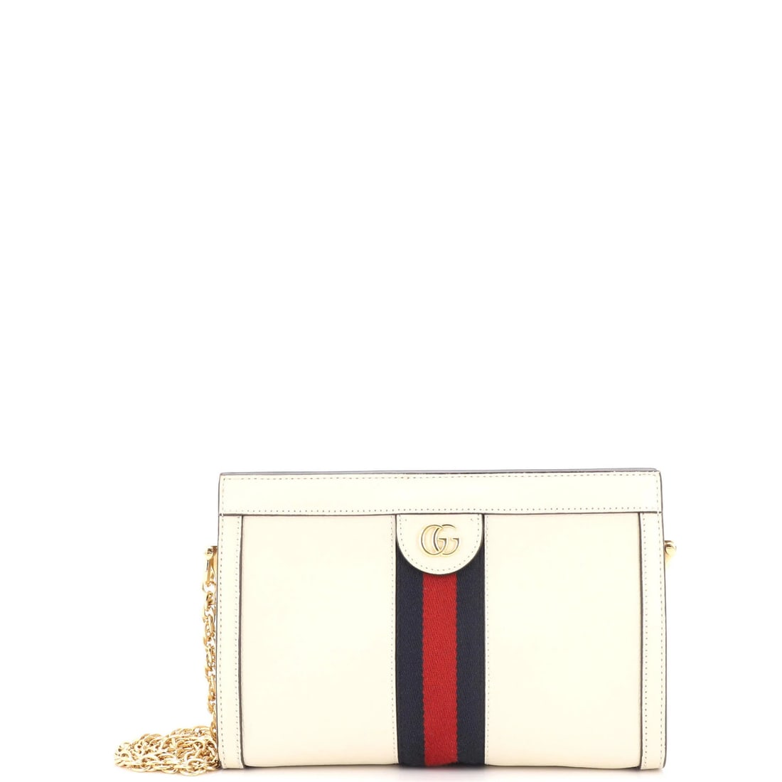 Chain Leather Bag Small Gucci Ophidia: Chain Leather Bag Small Gucci Ophidia Small Gucci Ophidia Chain Leather Bag in White, featuring a classic cross body design with a 17" chain strap drop. This stylish bag boasts a white leather