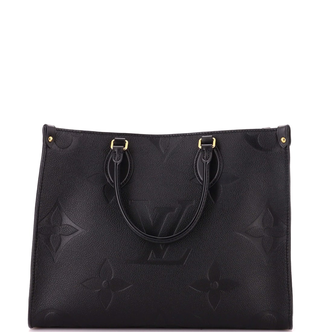 OnTheGo Giant Monogram Empreinte Louis Vuitton Tote MM: OnTheGo Giant Monogram Empreinte Louis Vuitton Tote MM Black OnTheGo Giant Monogram Empreinte Louis Vuitton Tote MM features a classic design with heavy edge wear, scuffs, stains, and discoloration