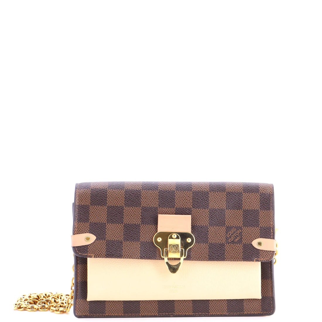 Damier Leather NM Chain Wallet Vavin with Louis Vuitton: Damier Leather NM Chain Wallet Vavin with Louis Vuitton Damier Leather NM Chain Wallet Vavin with Louis Vuitton features a classic brown canvas coated leather exterior with gold hardware,