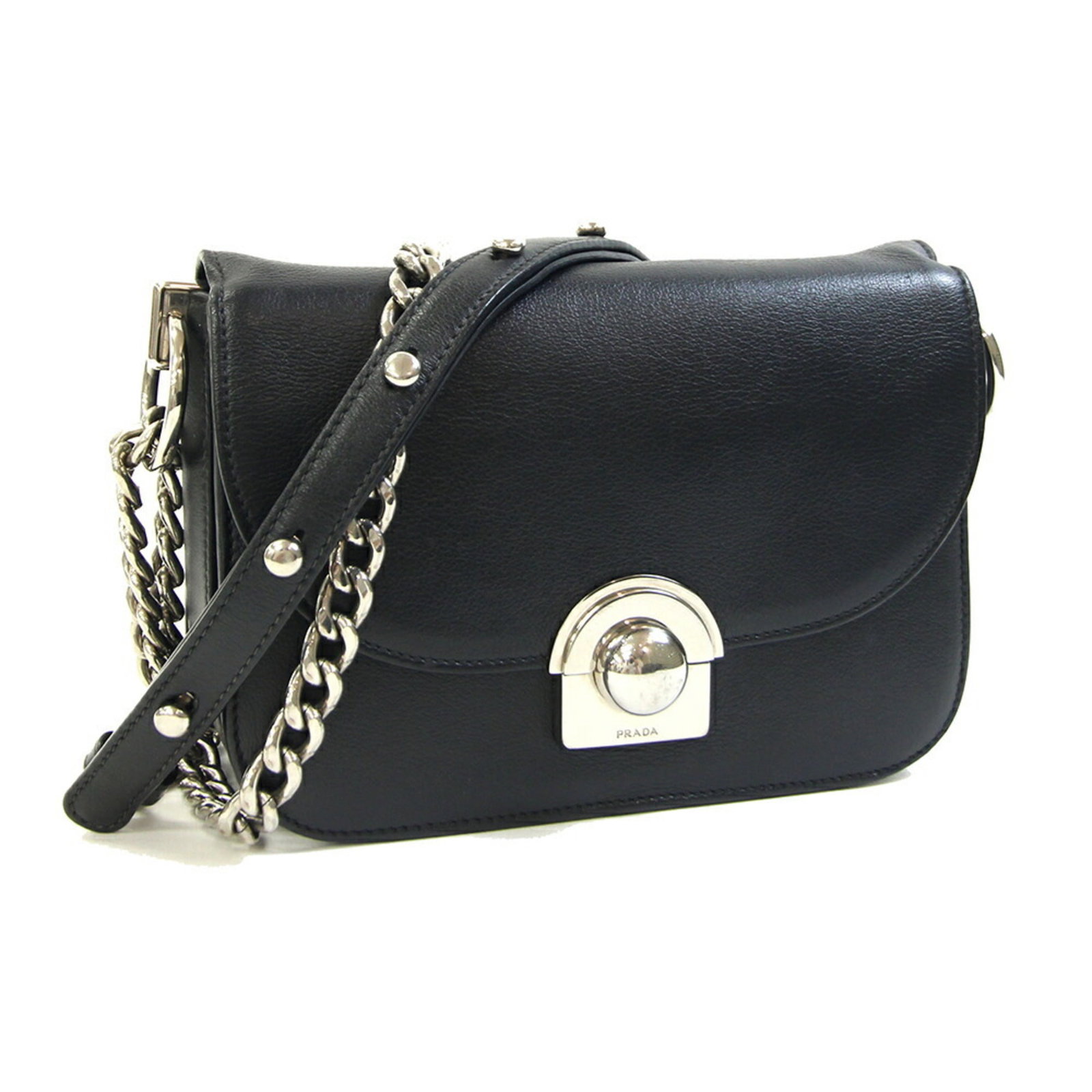 Shoulder Bag Leather Prada: Shoulder Bag Leather Prada Black leather shoulder bag from Prada, measuring 15.5cm x 21.5cm x 5cm, with adjustable strap length of 63cm - 105cm. Made from high-quality leather, this bag features a