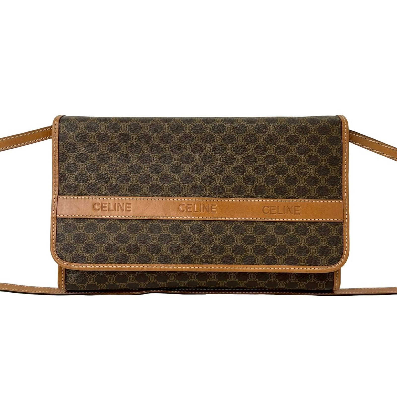 Shoulder Bag Leather Celine Pvc: Shoulder Bag Leather Celine Pvc This Celine shoulder bag is crafted from high-quality leather and PVC, offering a unique blend of textures and durability. Its classic design and timeless color make