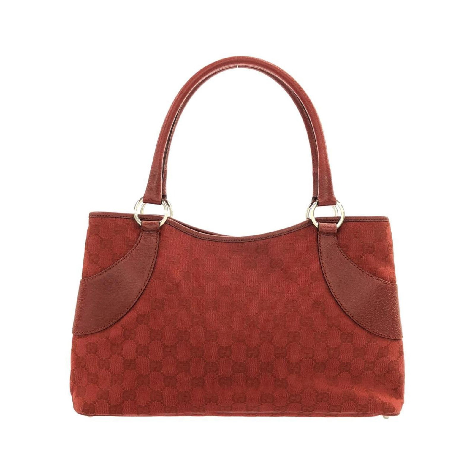 Gucci Canvas Handbag: Gucci Canvas Handbag Red Gucci Canvas Handbag with Silver Hardware, 22cm x 36cm x 6cm, 490g. This iconic GG canvas handbag boasts a striking red color and sleek silver hardware, making it a bold and