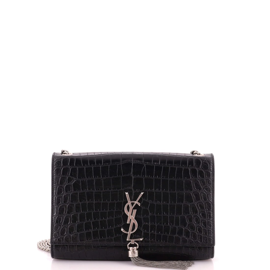 Crocodile Embossed Leather Saint Laurent Classic Tassel Bag Monogram Crossbody: Crocodile Embossed Leather Saint Laurent Classic Tassel Bag Monogram Crossbody Crocodile embossed leather adds a touch of luxury to this Saint Laurent Classic Tassel Bag Monogram Crossbody, featuring 