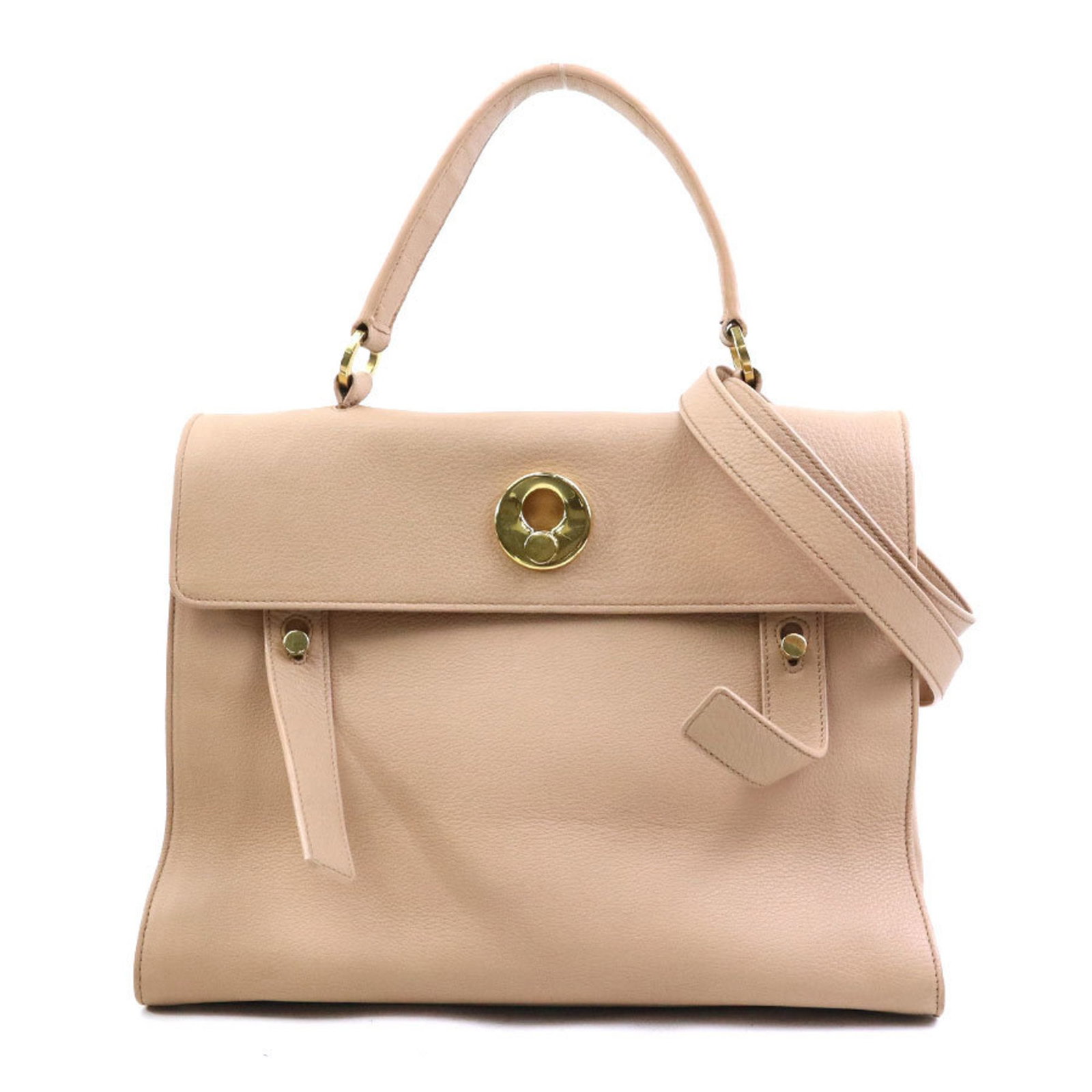 Saint Laurent Handbag Shoulder Bag Leather: Saint Laurent Handbag Shoulder Bag Leather Pink beige Saint Laurent leather shoulder bag with a classic design, measuring 23cm x 31.5cm x 14.5cm, features a sturdy shoulder strap for comfortable