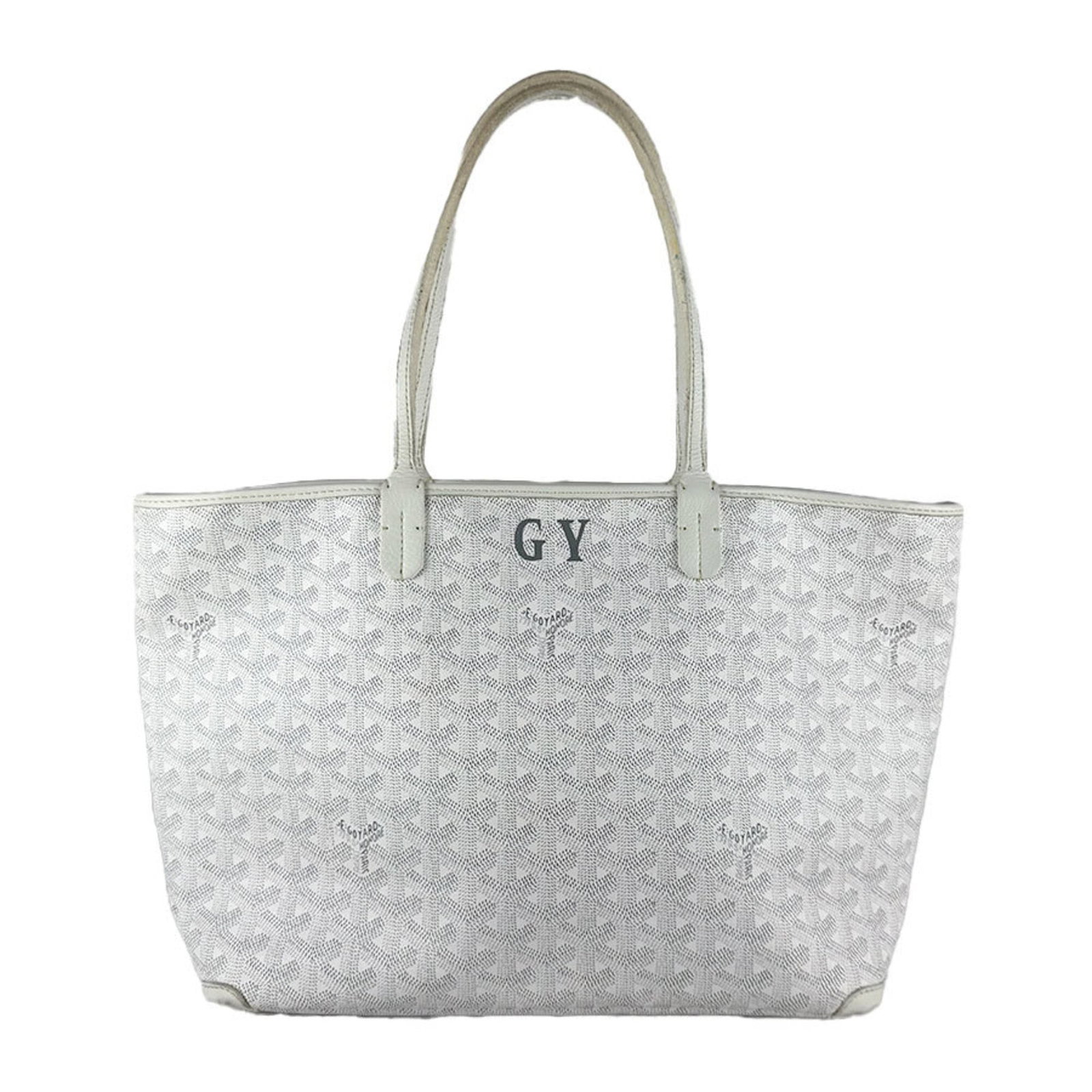 Canvas Coated Tote Bag Goyard: Canvas Coated Tote Bag Goyard White canvas tote bag with a coated finish, measuring 24cm x 33cm x 13cm, bearing a signature. This Goyard tote bag is a classic design with a durable and