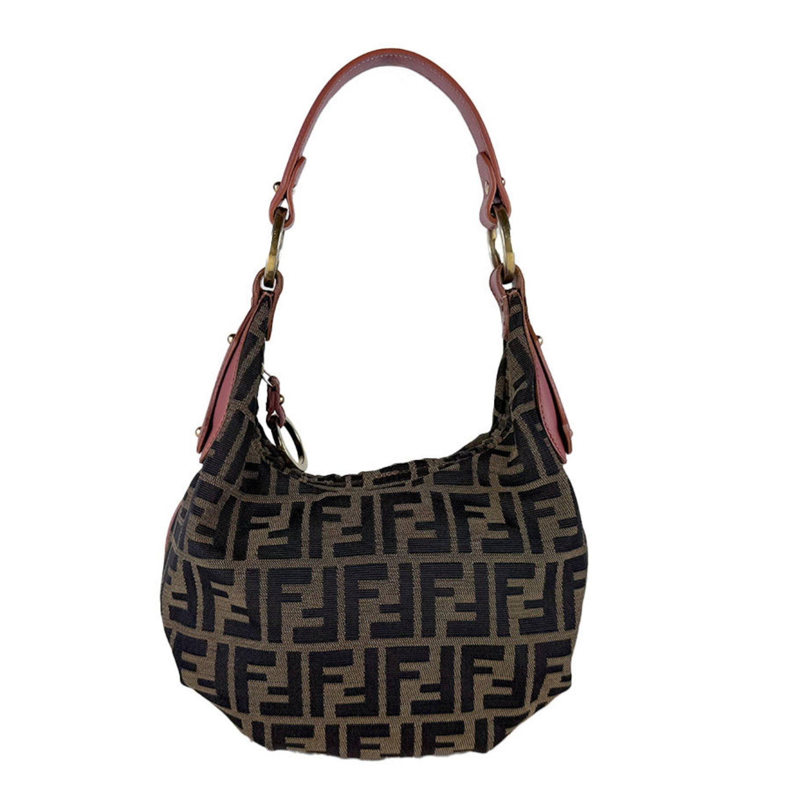 Fendi Handbag Nylon Canvas Leather: Fendi Handbag Nylon Canvas Leather Nylon canvas and leather construction, characteristic of Fendi's signature style, make this handbag a unique piece. The brown and pink color combination adds a