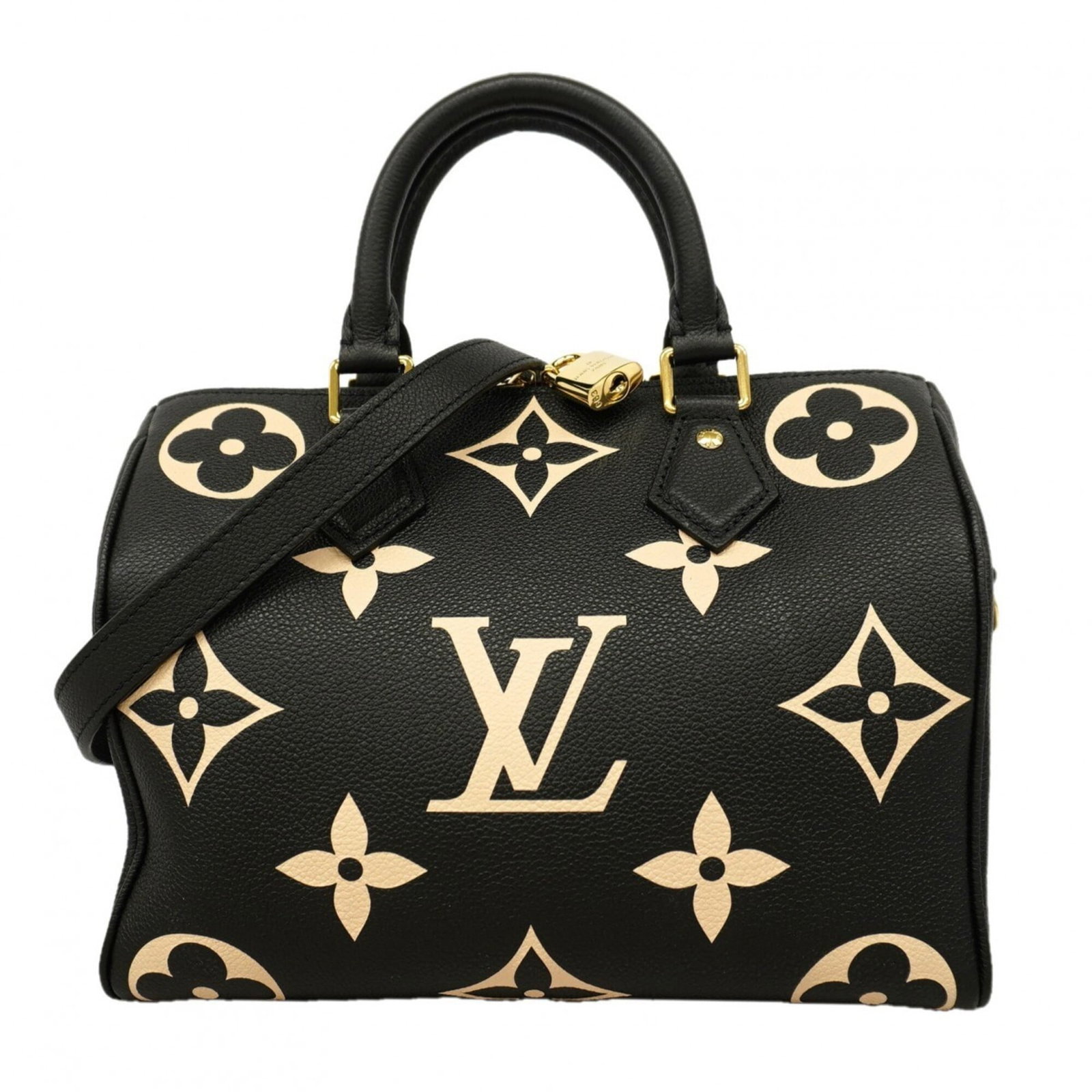 Handbag Louis Vuitton: Handbag Louis Vuitton Beige and black hues blend in a timeless design, with a classic Louis Vuitton style that exudes sophistication. This 19cm x 25cm x 15cm handbag boasts a sturdy construction, perf