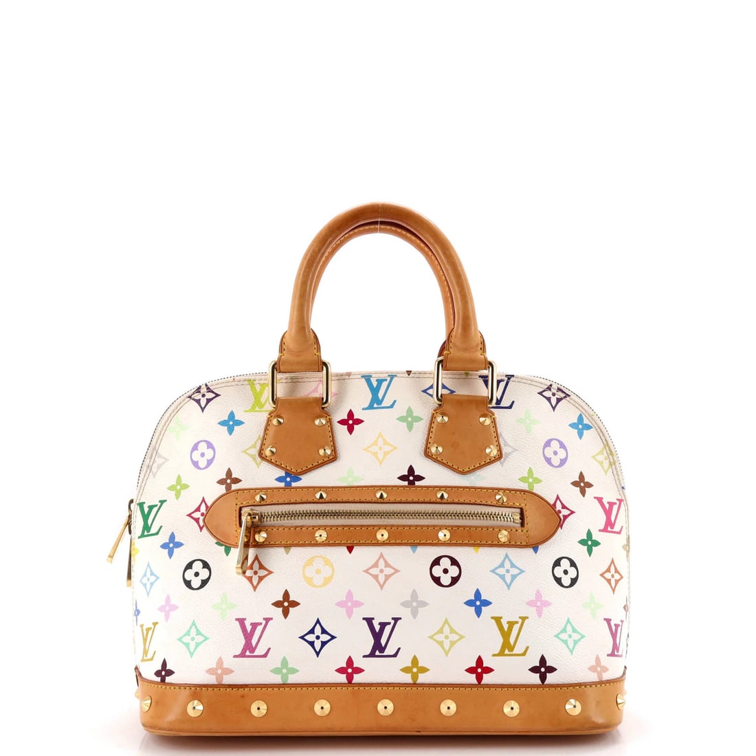 Louis Vuitton Alma Monogram Multicolor Handbag: Louis Vuitton Alma Monogram Multicolor Handbag Canvas Coated Louis Vuitton Alma Monogram Multicolor Handbag for sale. Features a multicolor exterior with a classic top handle and burgundy interior,