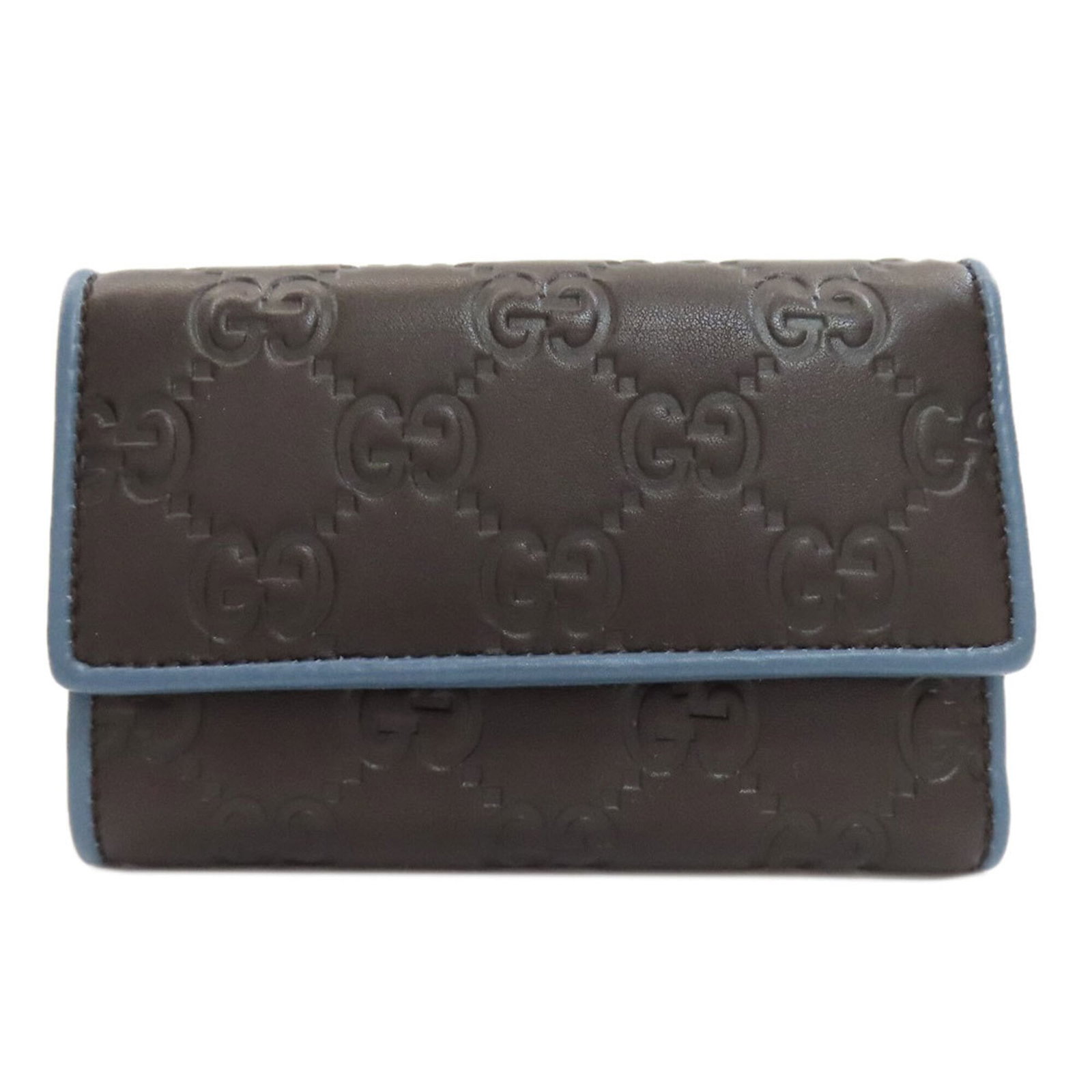 Gucci Wallet (Bi-Fold) Leather: Gucci Wallet (Bi-Fold) Leather Blue and dark brown leather bi-fold wallet from Gucci, measuring 7.5cm x 11.5cm x 1.5cm. This stylish wallet features a classic design with clean lines and a sleek