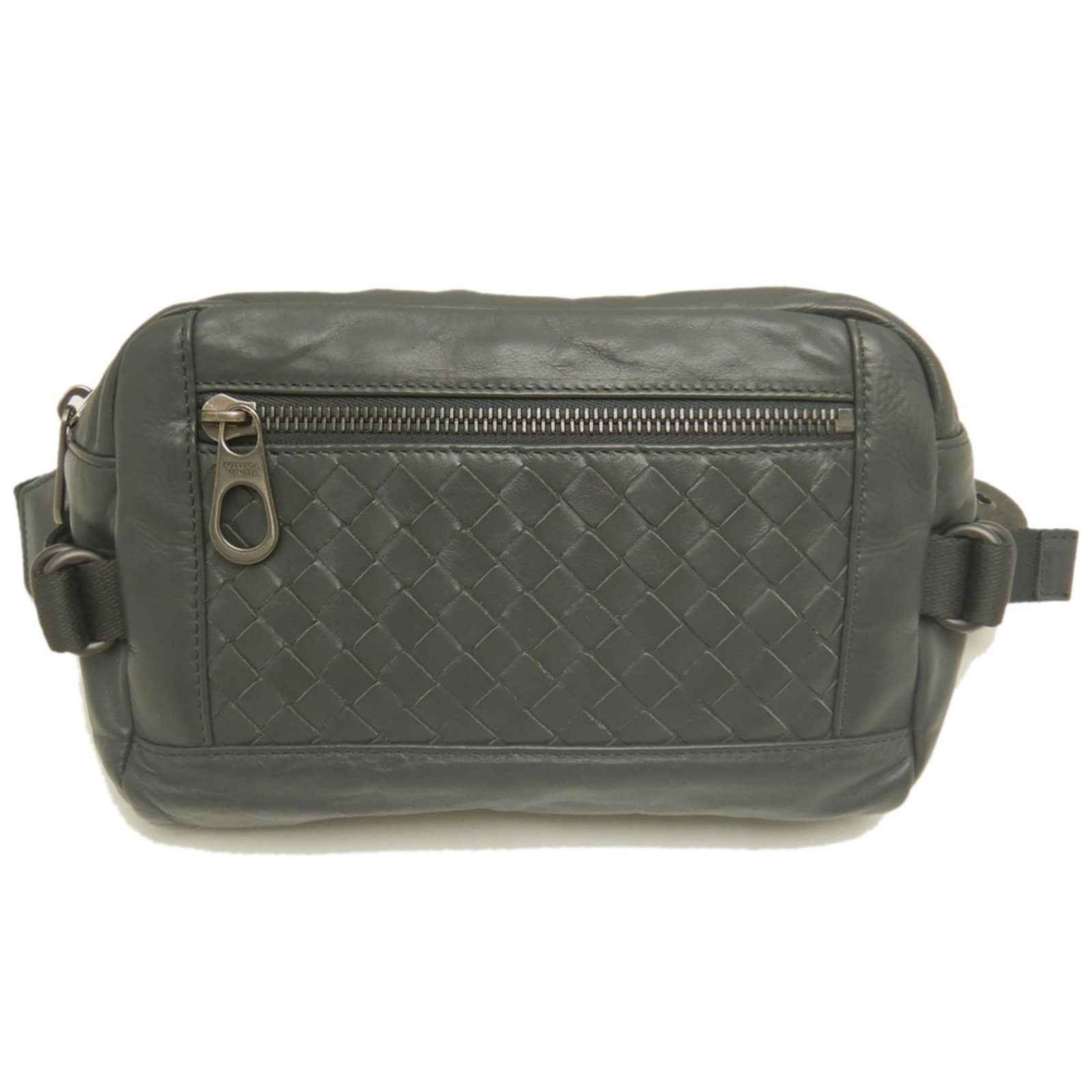 Intrecciato Fanny Pack Bottega Veneta: Intrecciato Fanny Pack Bottega Veneta Intrecciato Fanny Pack in Dark Gray. This Bottega Veneta fanny pack features a signature Intrecciato weave, a classic design element of the brand, and a sleek