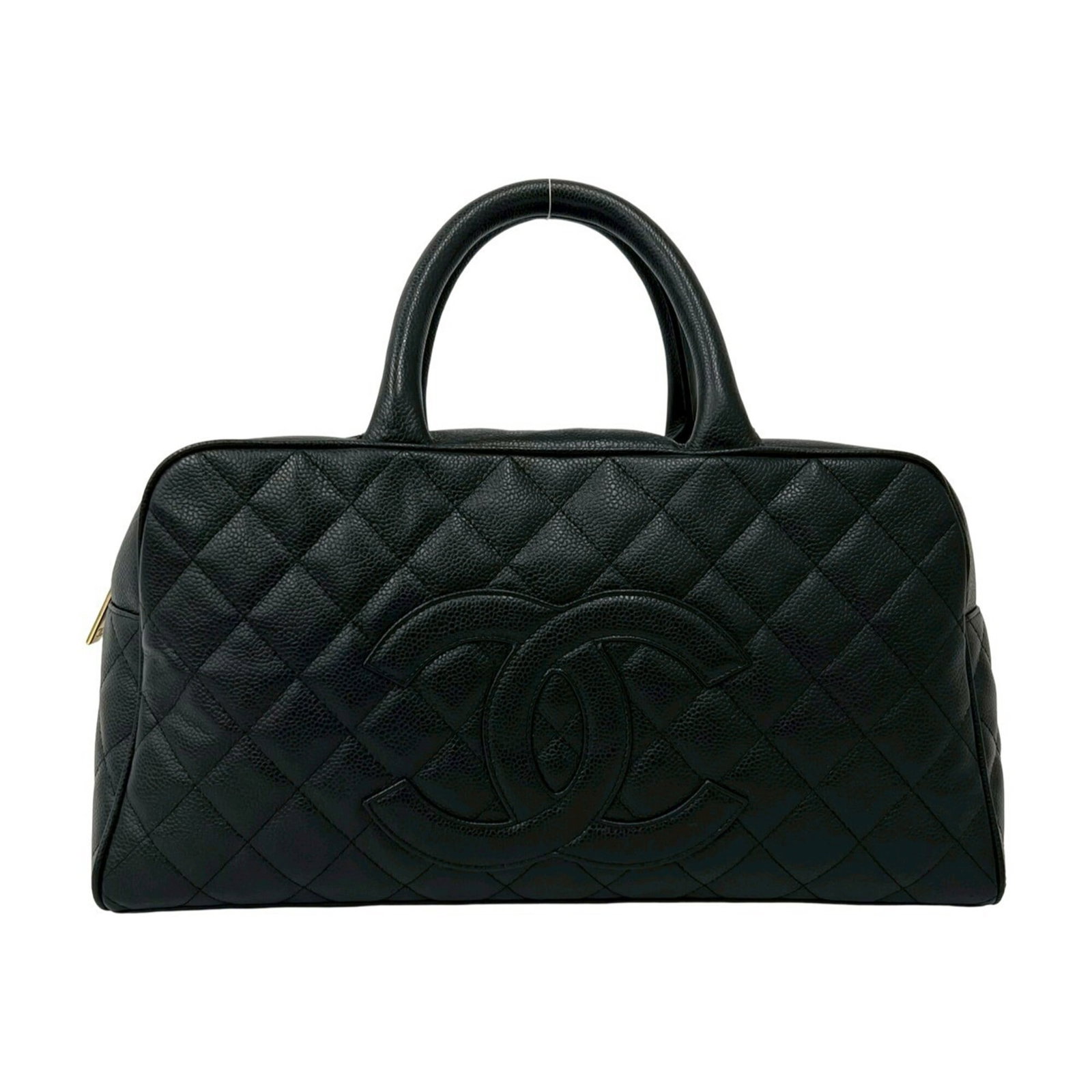 Calfskin Handbag Chanel: Calfskin Handbag Chanel Grained Calfskin Handbag in Black. This Chanel handbag features a classic design with a timeless black color and premium material. Measuring 19cm x 36.5cm x 11cm, it offers a