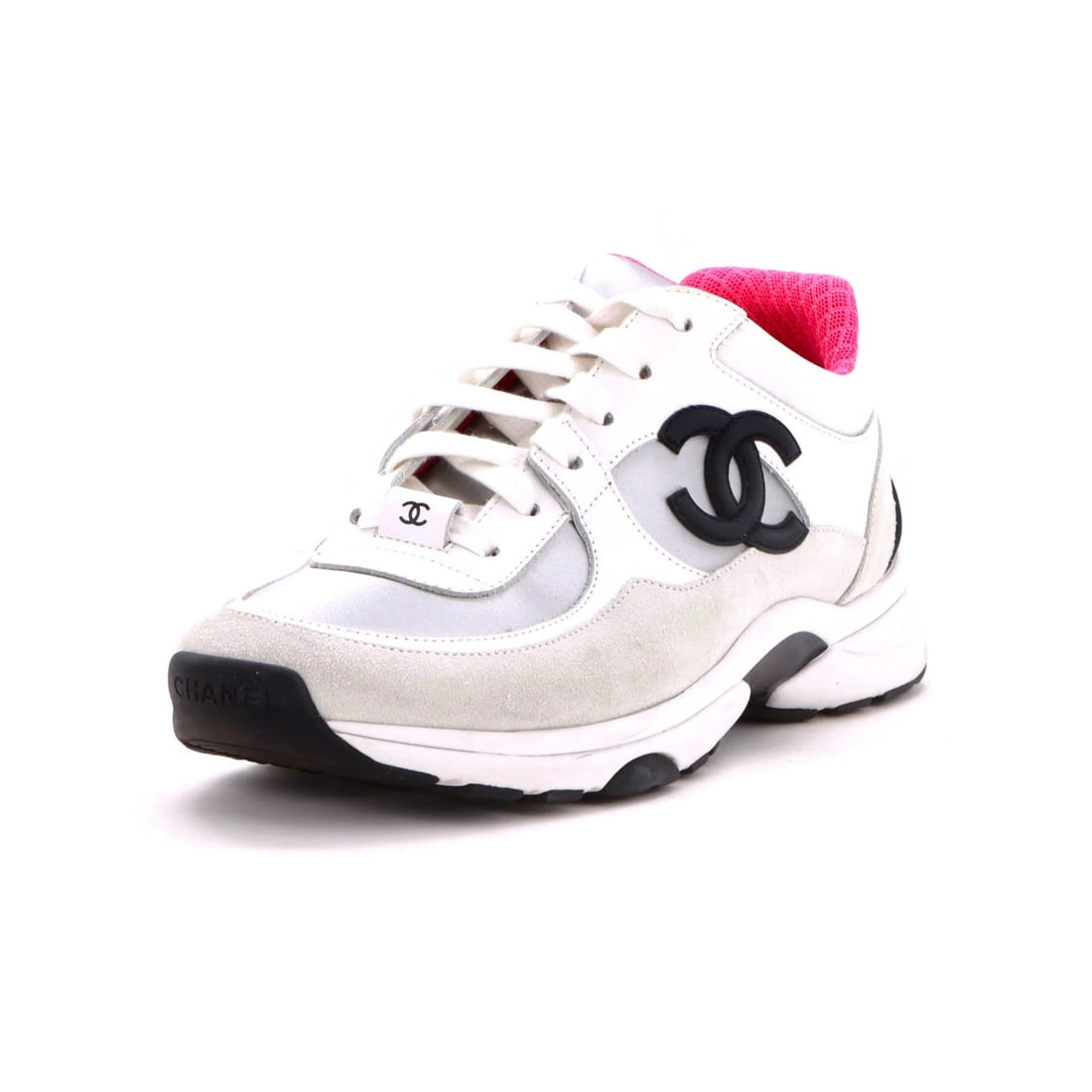 Women's CC Low Top Sneakers Suede Fabric: Women's CC Low Top Sneakers Suede Fabric Suede and fabric upper, black, silver, and white color scheme, and a sleek low-top design make these Women's CC Sneakers a stylish choice. With a rich history