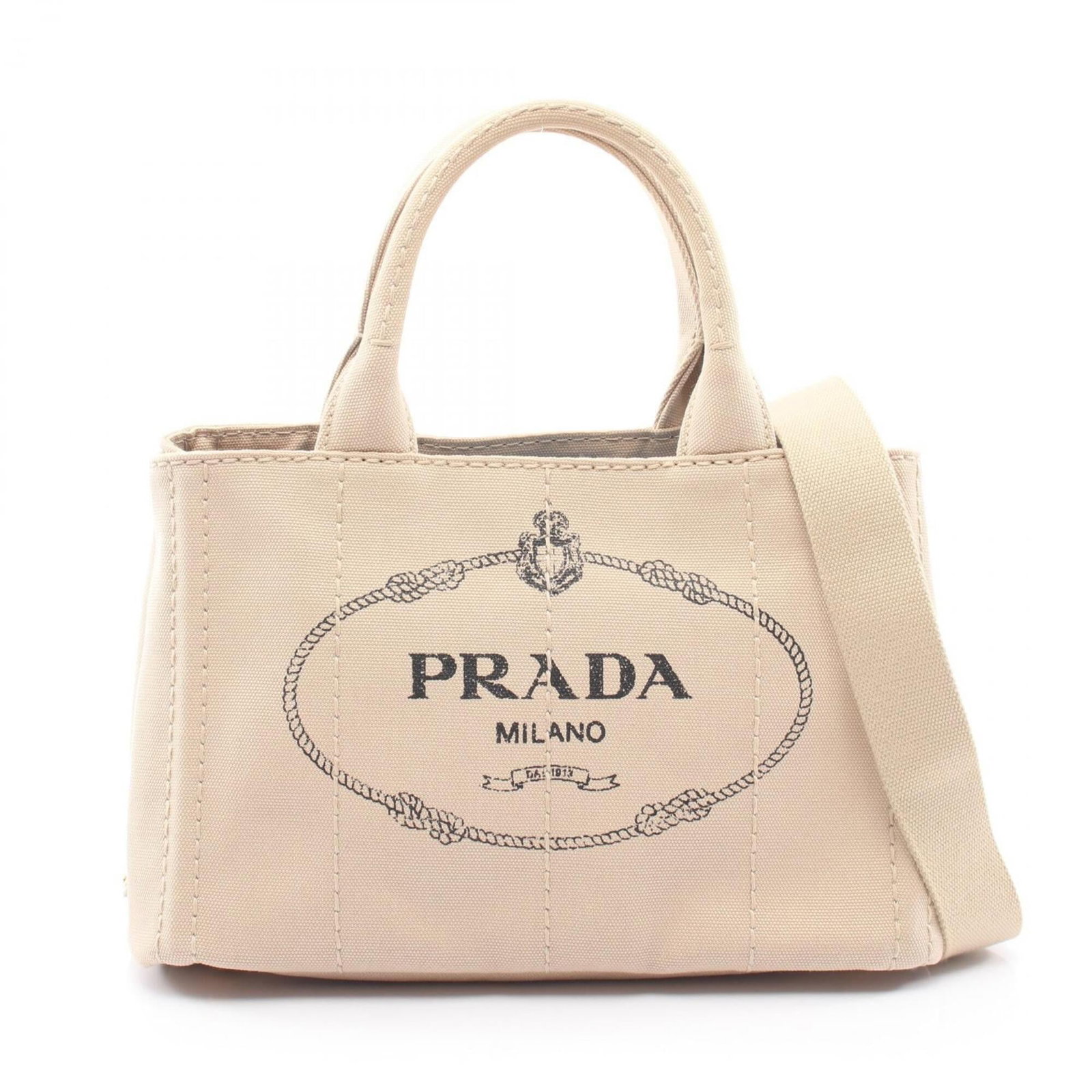 Canvas tote bag Prada handbag: Canvas tote bag Prada handbag Canvas tote bag Prada handbag, made from high-quality canvas material, features a classic beige color and a timeless design. This 19cm x 29cm x 15cm tote bag is a