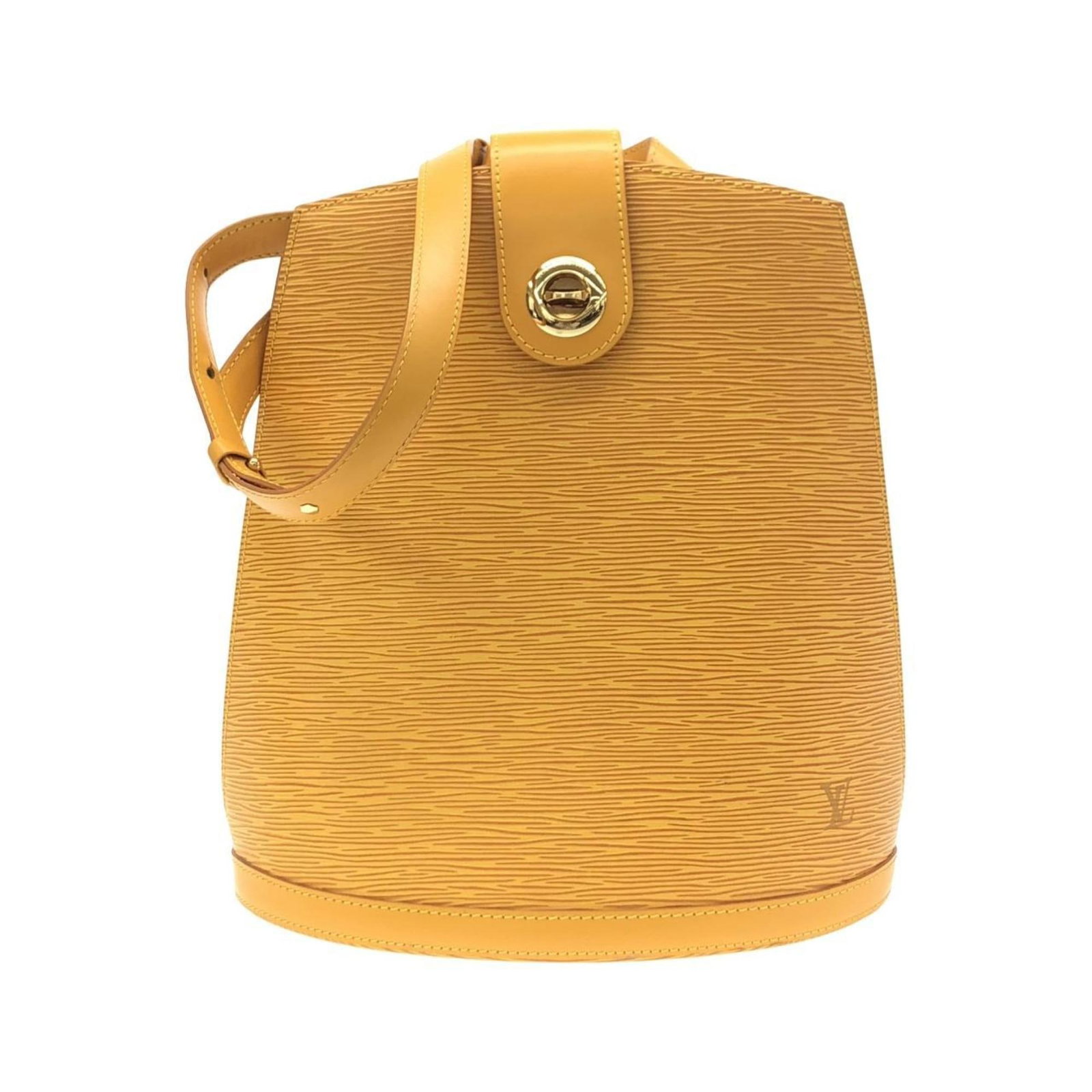 Shoulder Bag Leather Louis Vuitton: Shoulder Bag Leather Louis Vuitton This genuine Louis Vuitton shoulder bag features a vibrant yellow calfskin exterior, showcasing the iconic brand's signature monogram pattern. Measuring 29cm x 26cm