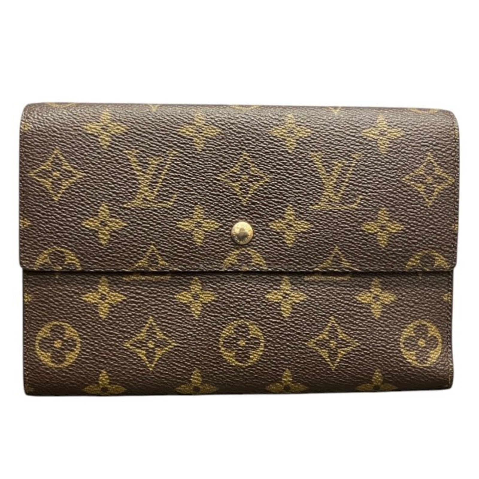 Monogram Wallet Long Vuitton Louis Tri-Fold: Monogram Wallet Long Vuitton Louis Tri-Fold Monogram Wallet Long Vuitton Louis Tri-Fold features a classic tri-fold design with a timeless monogram pattern in brown. The wallet measures 13cm x 19cm x 